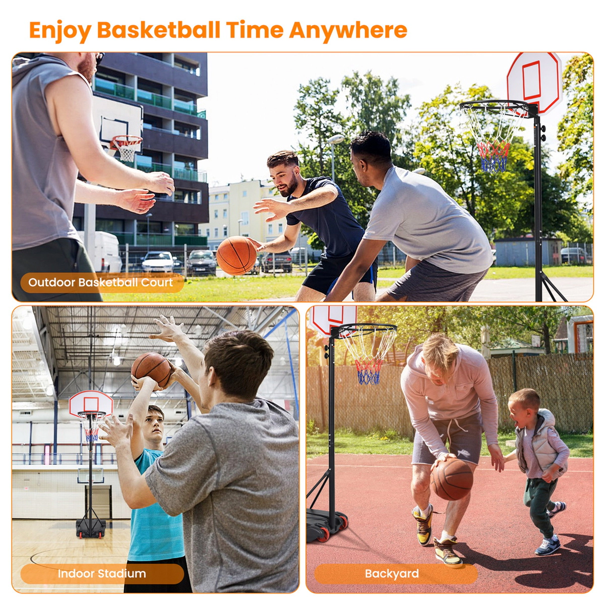 SUGIFT 5.8-ft to 6.8-ft Adjustable Basketball Hoop Stand with 2 Front Wheels and Water Fillable Base