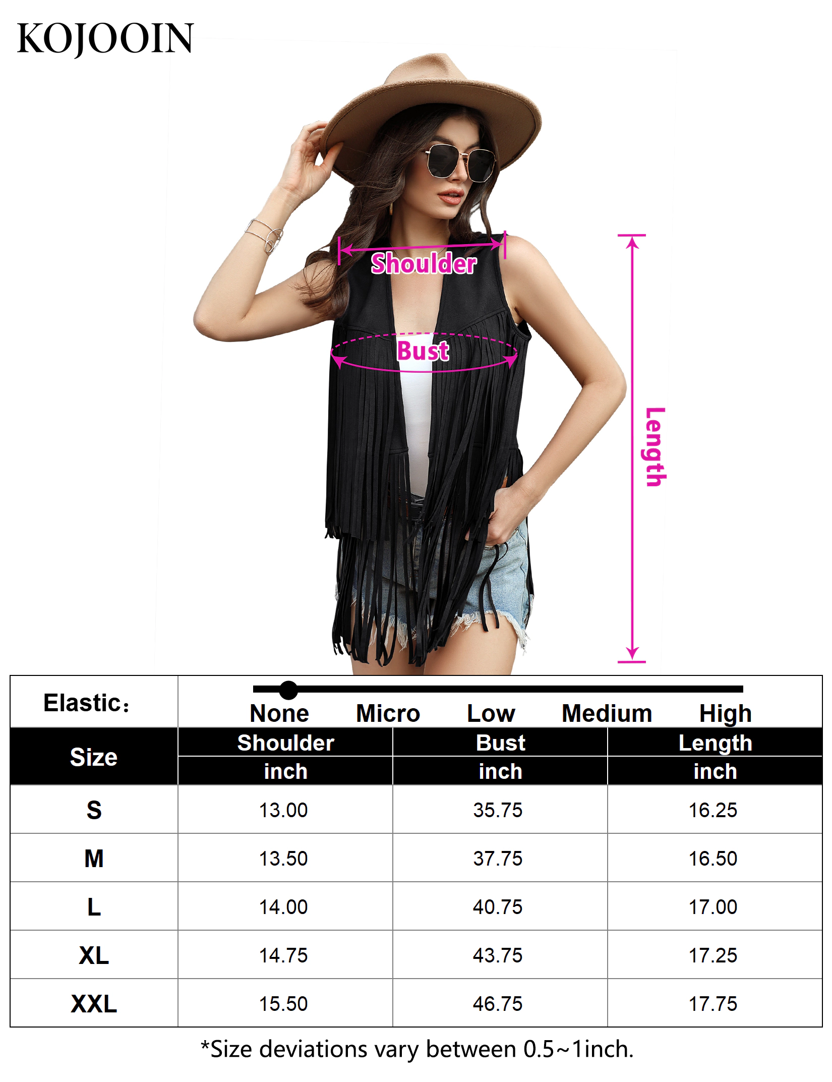 KOJOOIN Women's Fringe Vest 60s 70s Hippie Waistcoat Cowgirl Western Faux Suede Tassel Leather Jacket