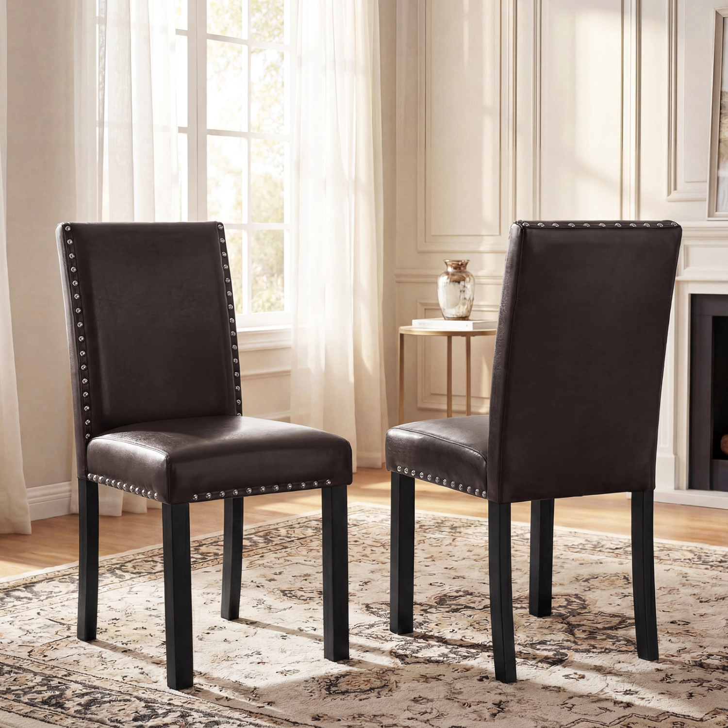 LJG Set of 2/4 Dining Chairs Faux Leather Upholstered Parsons Kitchen