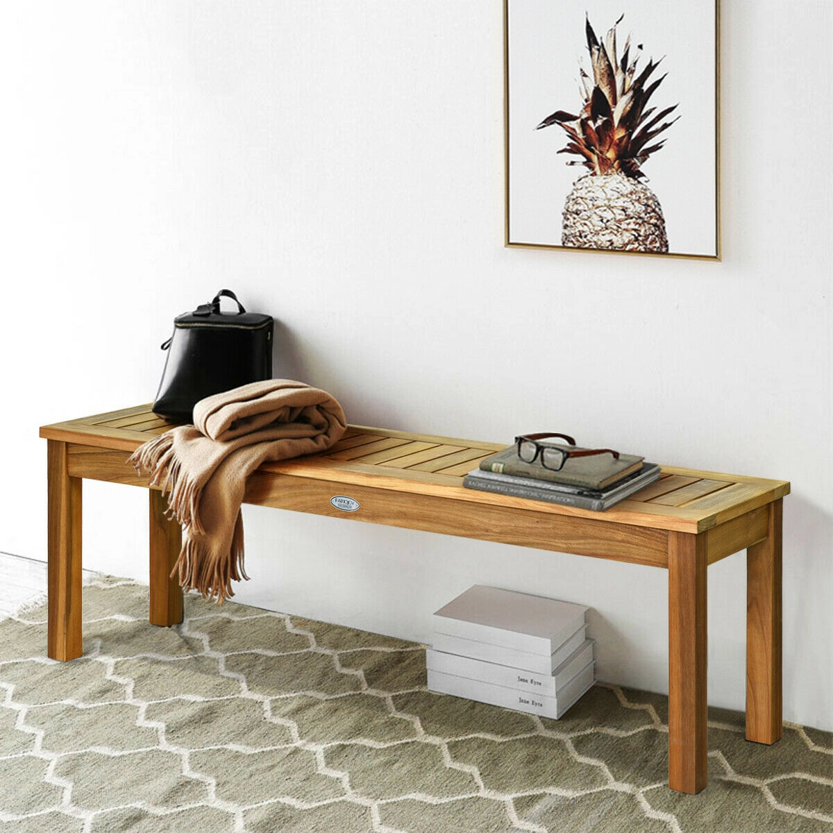 LJG 52 Inch Outdoor Acacia Wood Dining Bench Chair