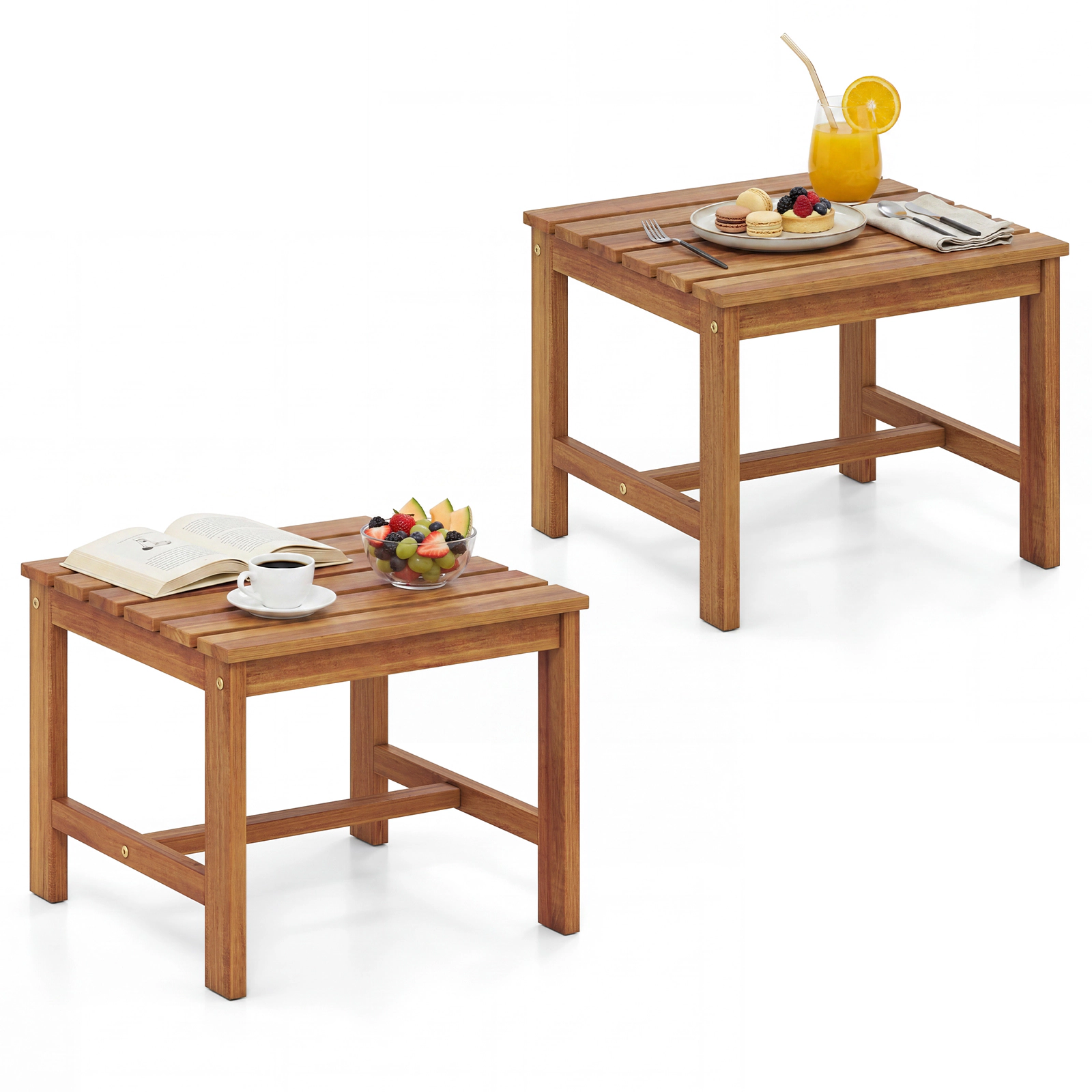 SUGIFT 17-in Square Acacia Wood Patio Side Tables 400-lb Capacity Repaintable Surface Natural Set of 2