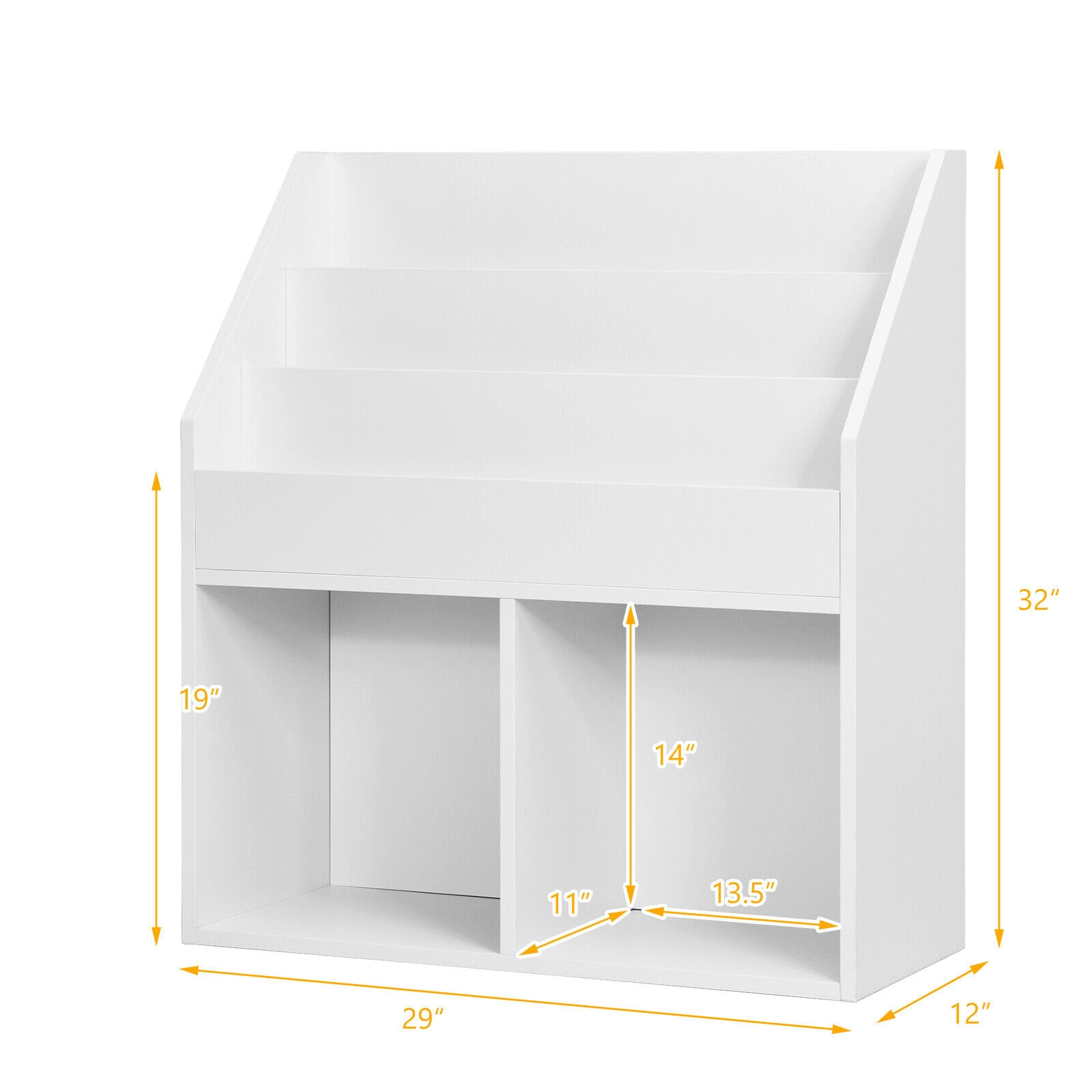 SUGIFT Kids Tiered Front-Facing Display Shelves Wooden Toy Storage Bookcase 29-in x 12-in x 32-in 33-lb Shelf White