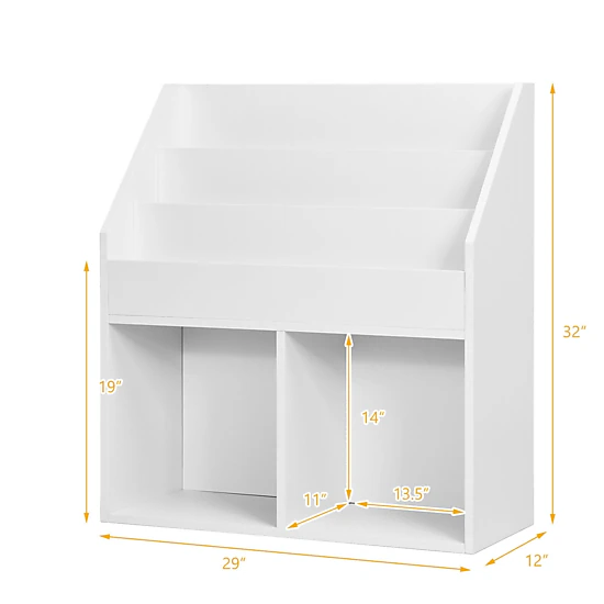 SUGIFT Kids Tiered Front-Facing Display Shelves Wooden Toy Storage Bookcase 29-in x 12-in x 32-in 33-lb Shelf White