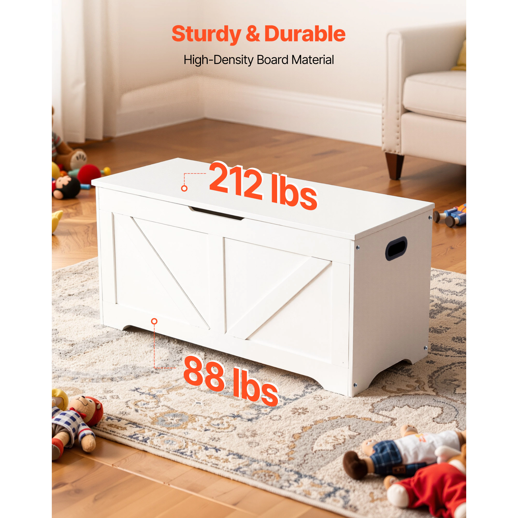 HONGGE Kids Storage Bench Wooden Toy Box Chest with Safety Hinge for Playroom Living Room or Entryway Easy Assembly