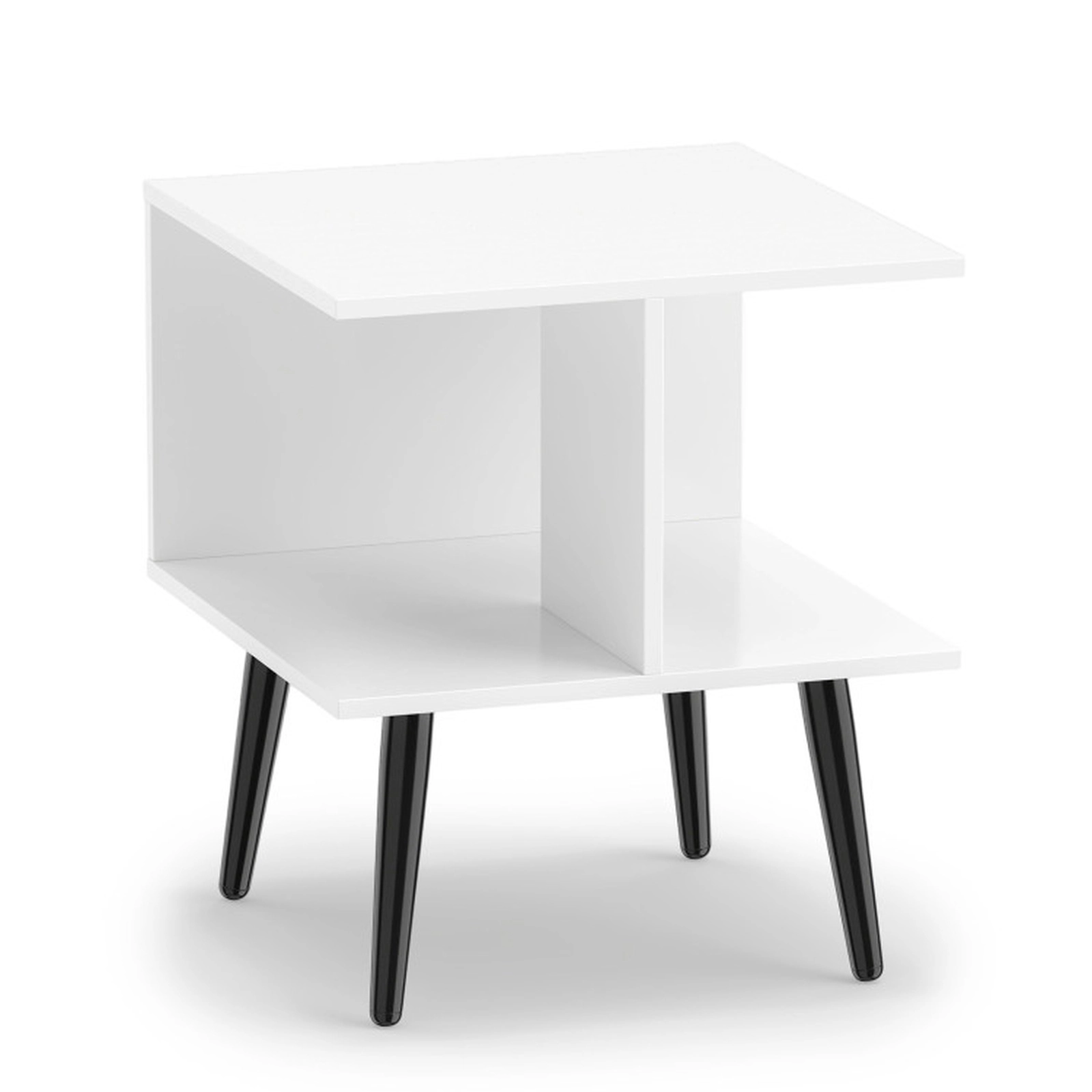 SUGIFT 2 Tier Engineered Wood 2 Open Compartments Metal Legs Storage End Table In White