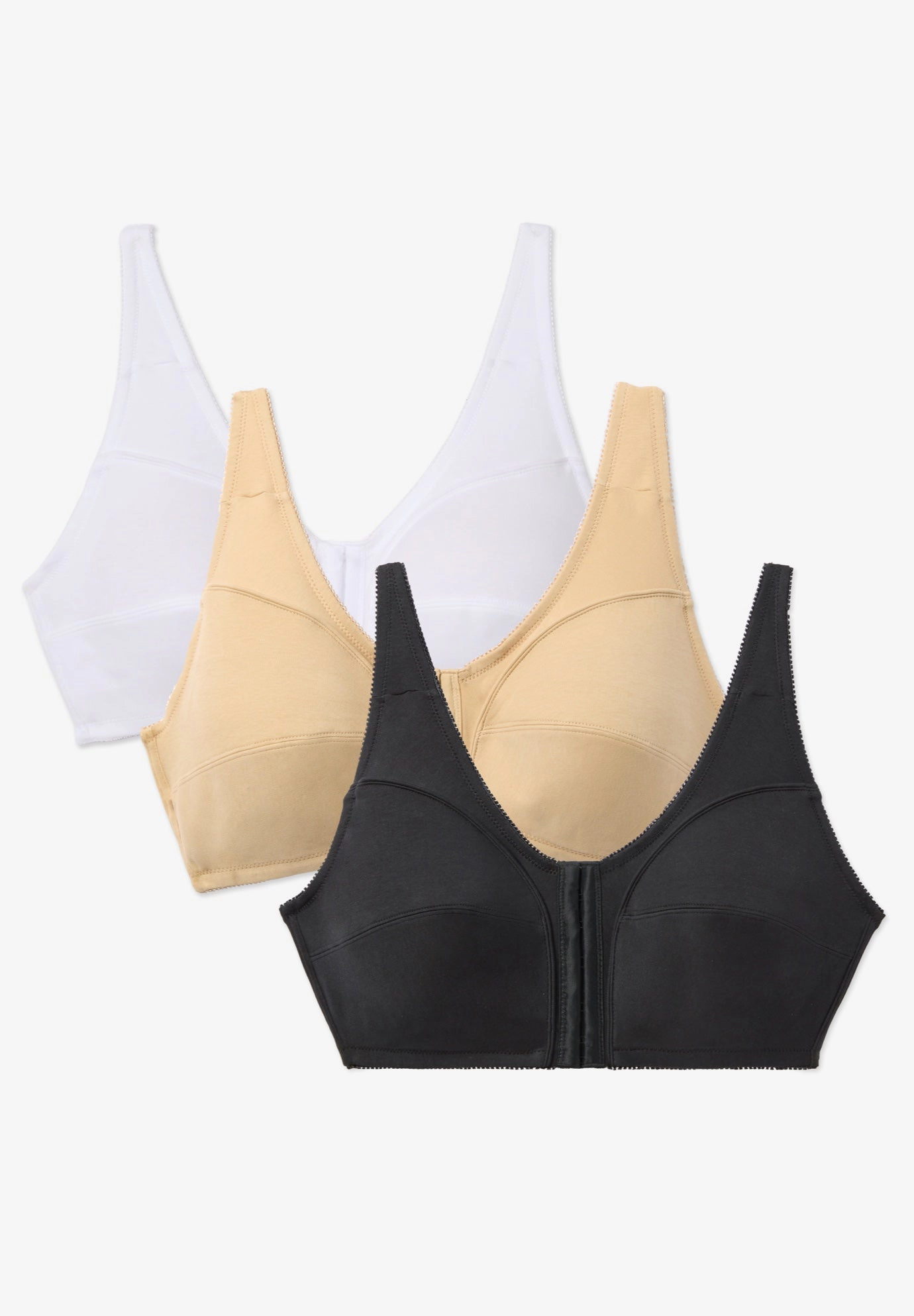 Comfort Choice Women's Plus Size 3-Pack Front-Close Cotton Wireless Bra