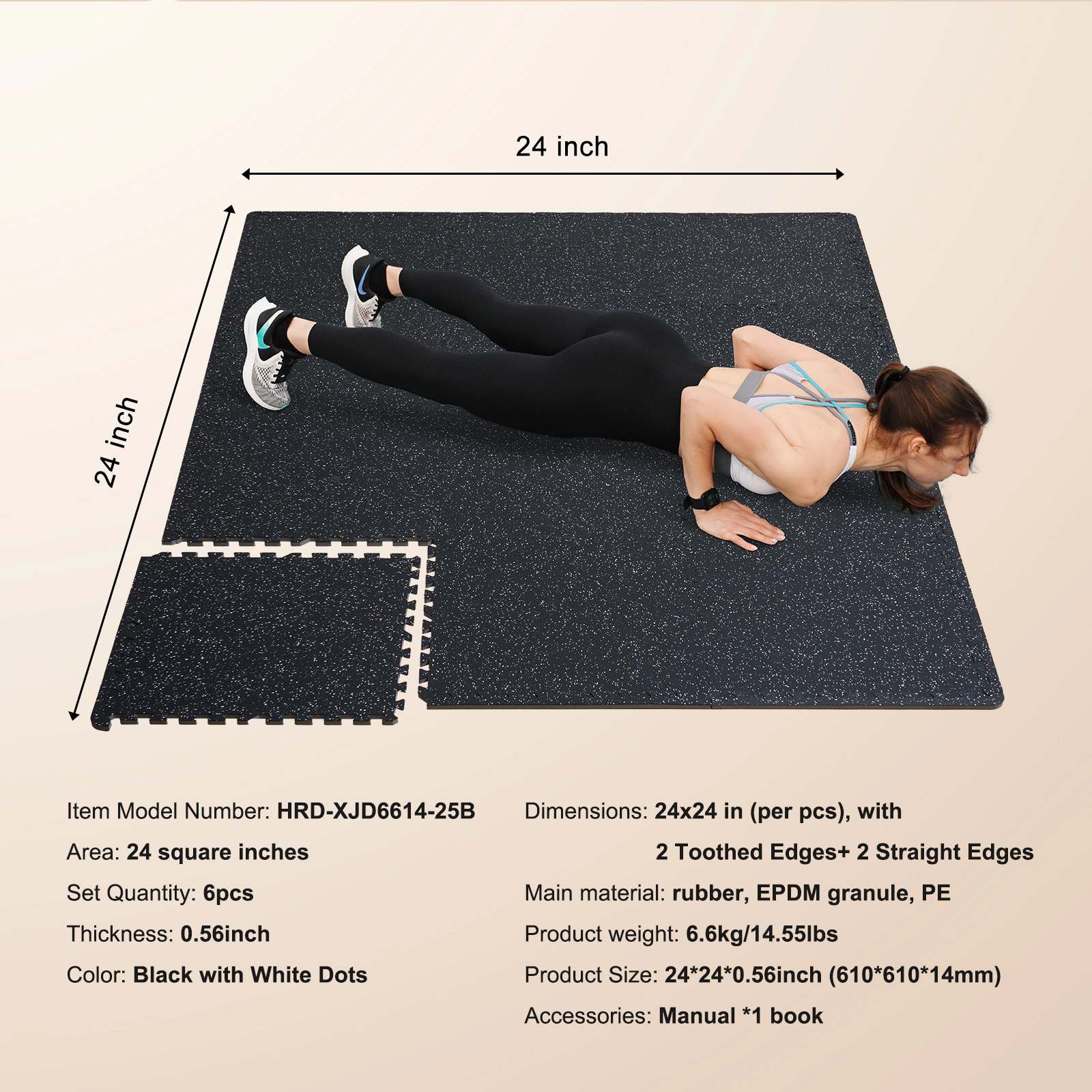 HONGGE 0.56 Inch Thick Rubber Top Gym Floor Mats with EVA Foam