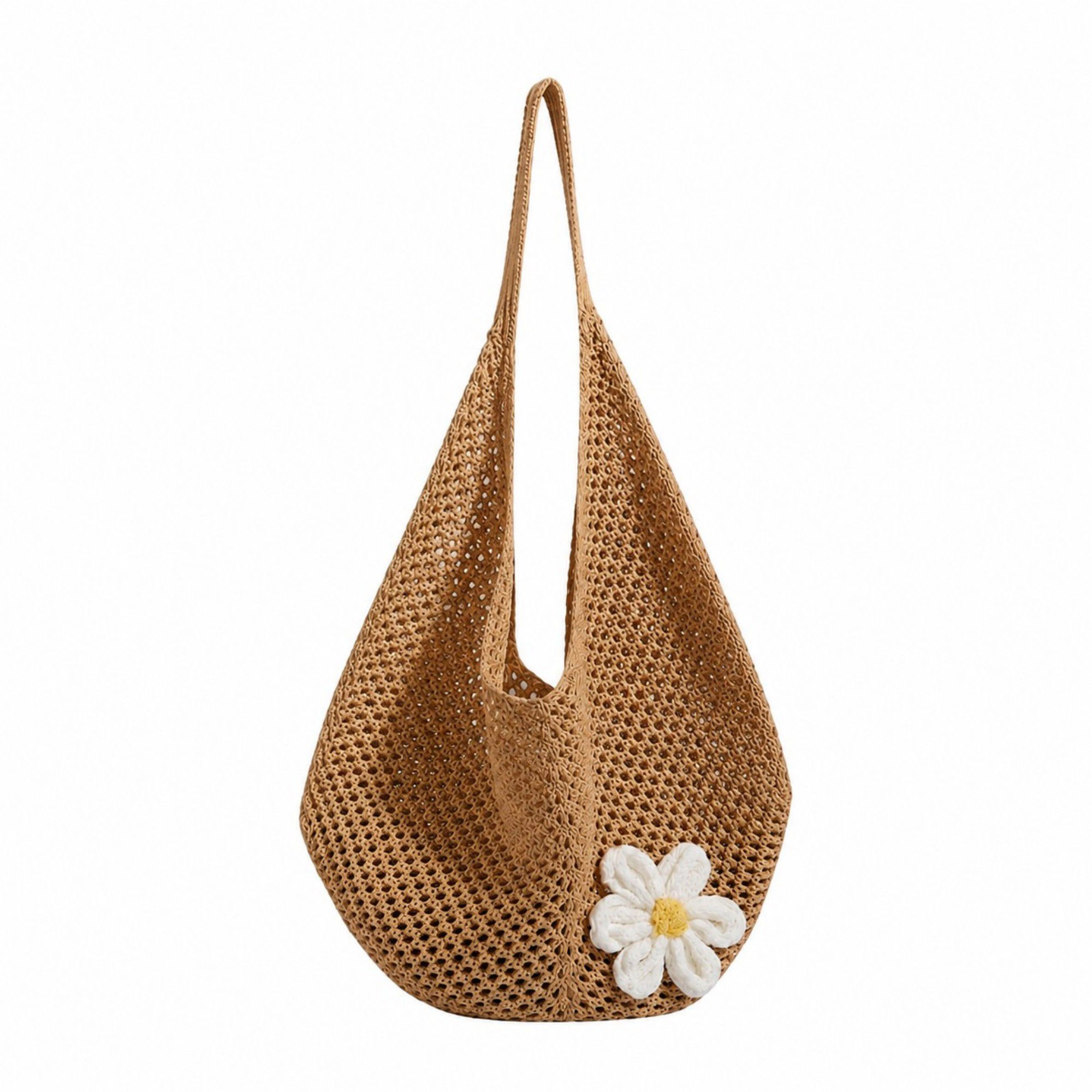 Alilang Women's Flower Detail Woven Tote Bag for Women - Lightweight Summer Shoulder Vacation