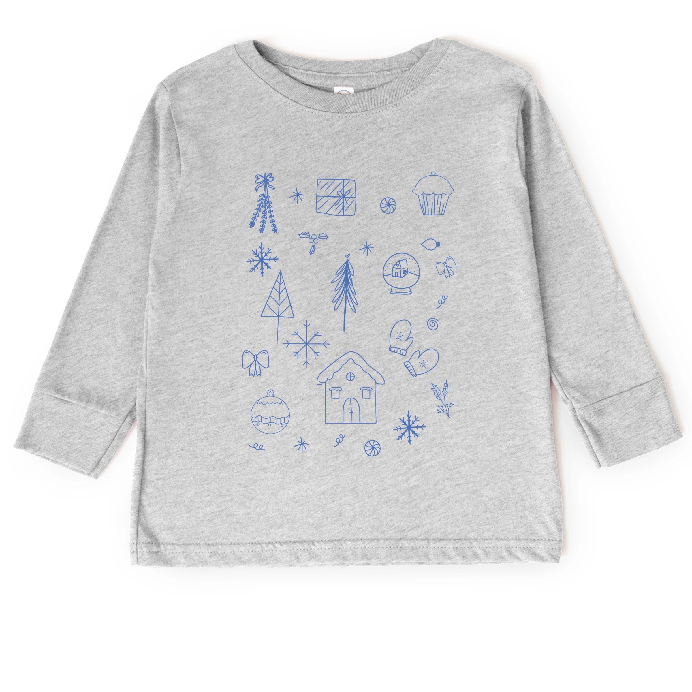 The Juniper Shop - Toddler Long Sleeve Graphic Tee Christmas Blue Sketches