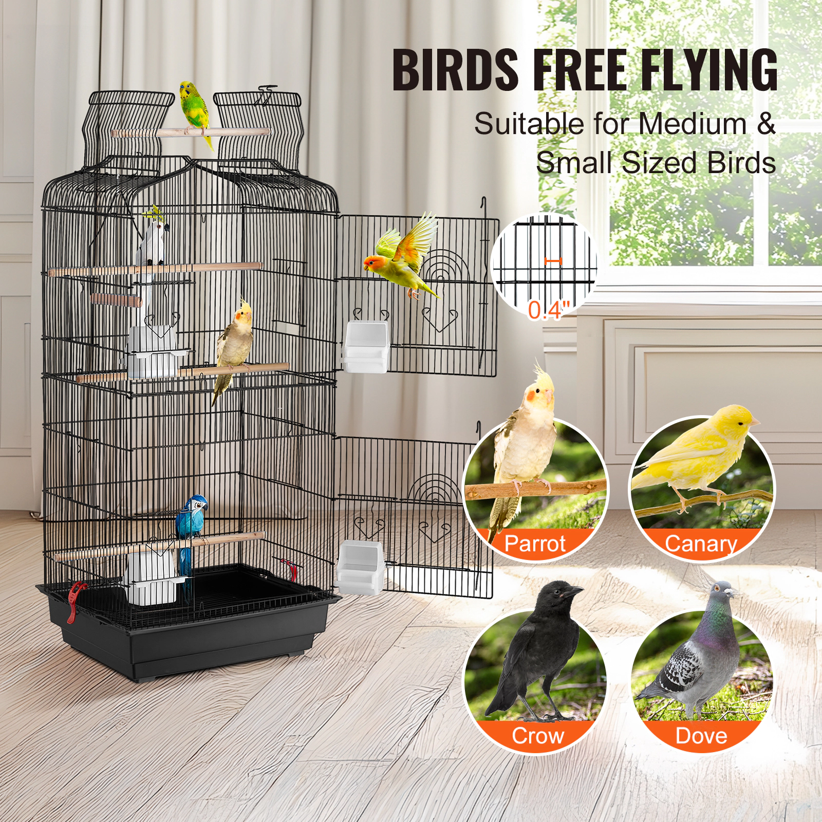 HONGGE Large Parrot Bird Cage with Swing and Perch for Parakeets Finches Canaries Lovebirds Cockatiels Budgies