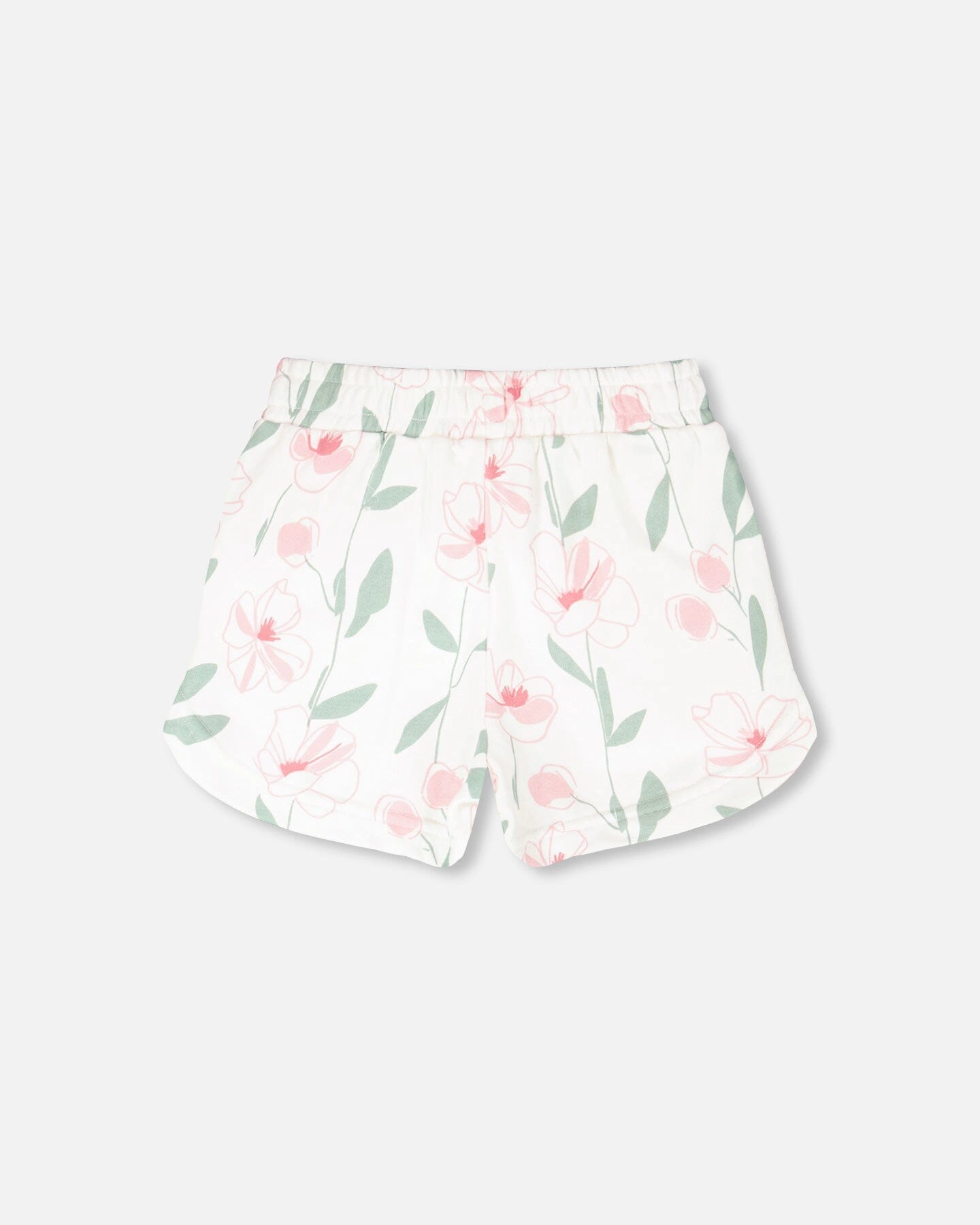 Deux par Girls Floral Print Drawstring Waist Curved Hem French Terry Shorts