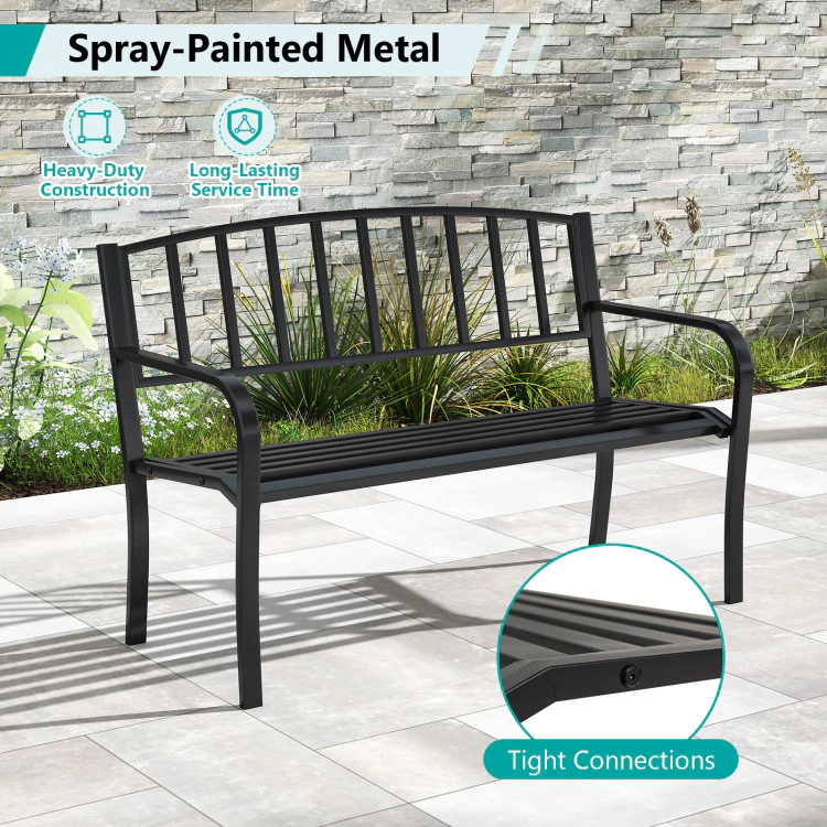 Hivvago 50 Inches Outdoor Garden Bench With Slatted Backrest And Curved Armrests-Black