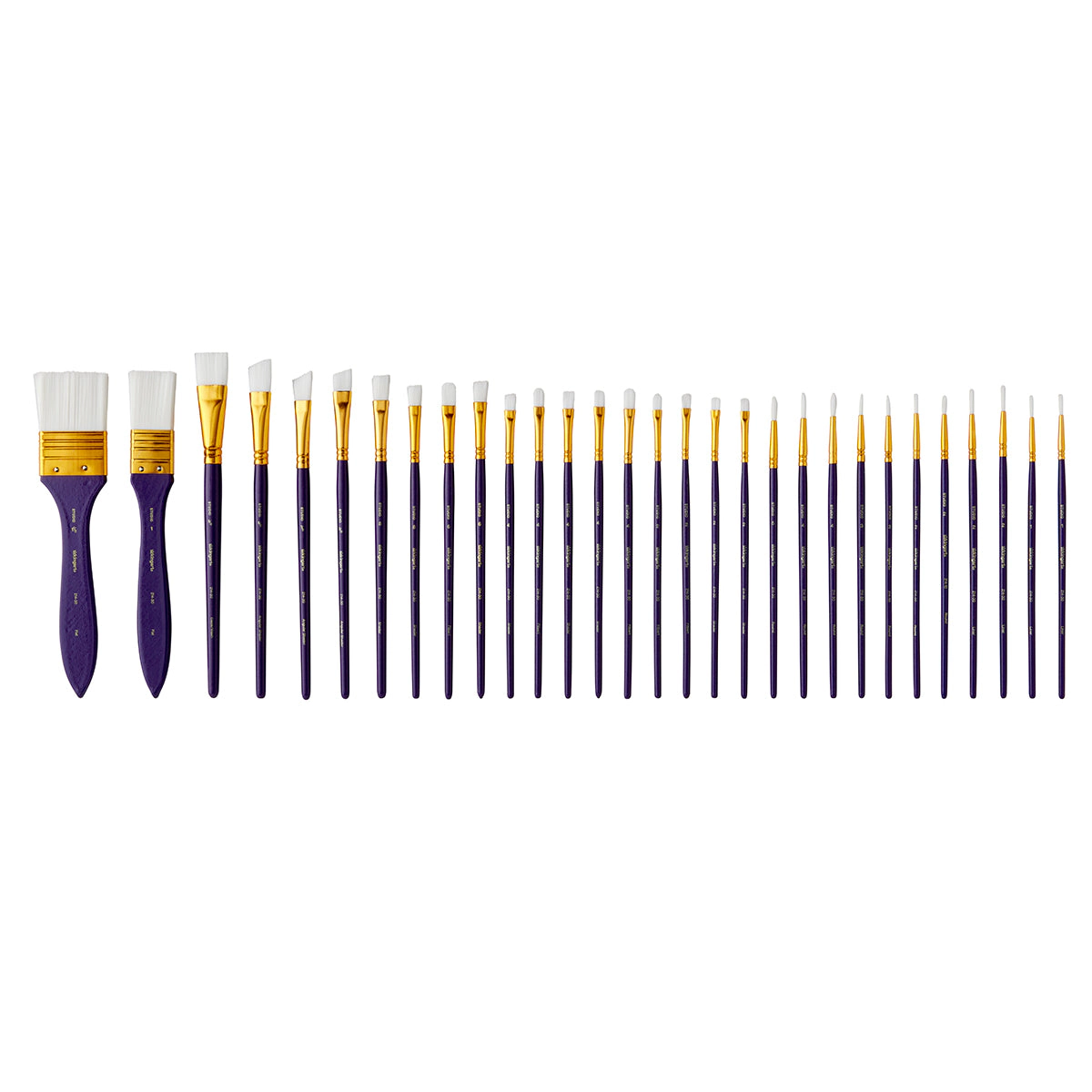 KINGART Studio White Nylon Brush Set - 30 pc Acrylic & Watercolor