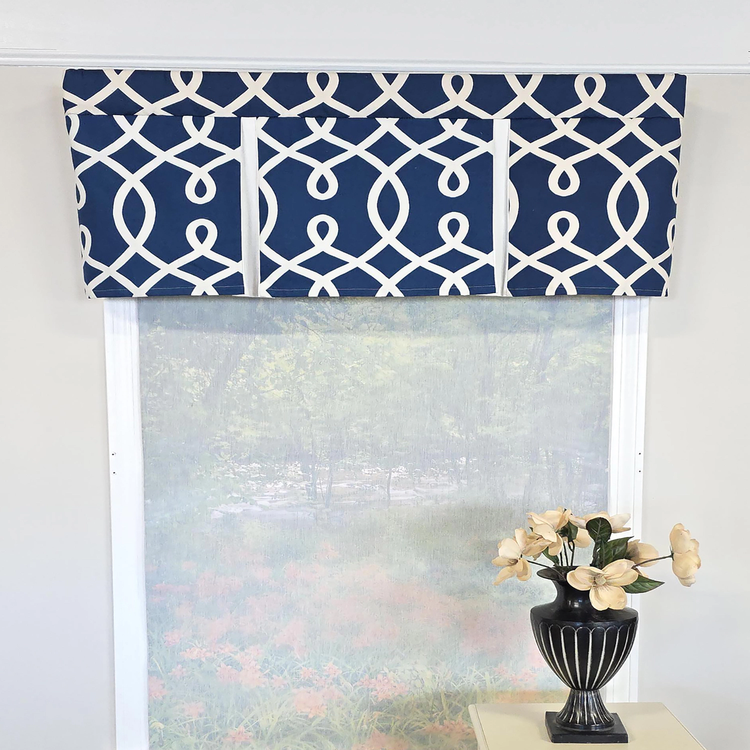 RLF Home Oblique Pleated Window Valance 100% Cotton Rod Pocket 50" x 17" Blue