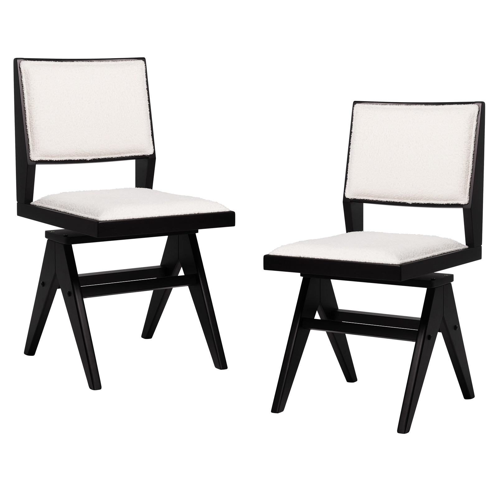 SUGIFT Swivel Wooden Dining Chair 265-Lb Capacity Black and White Faux Sherpa Seat