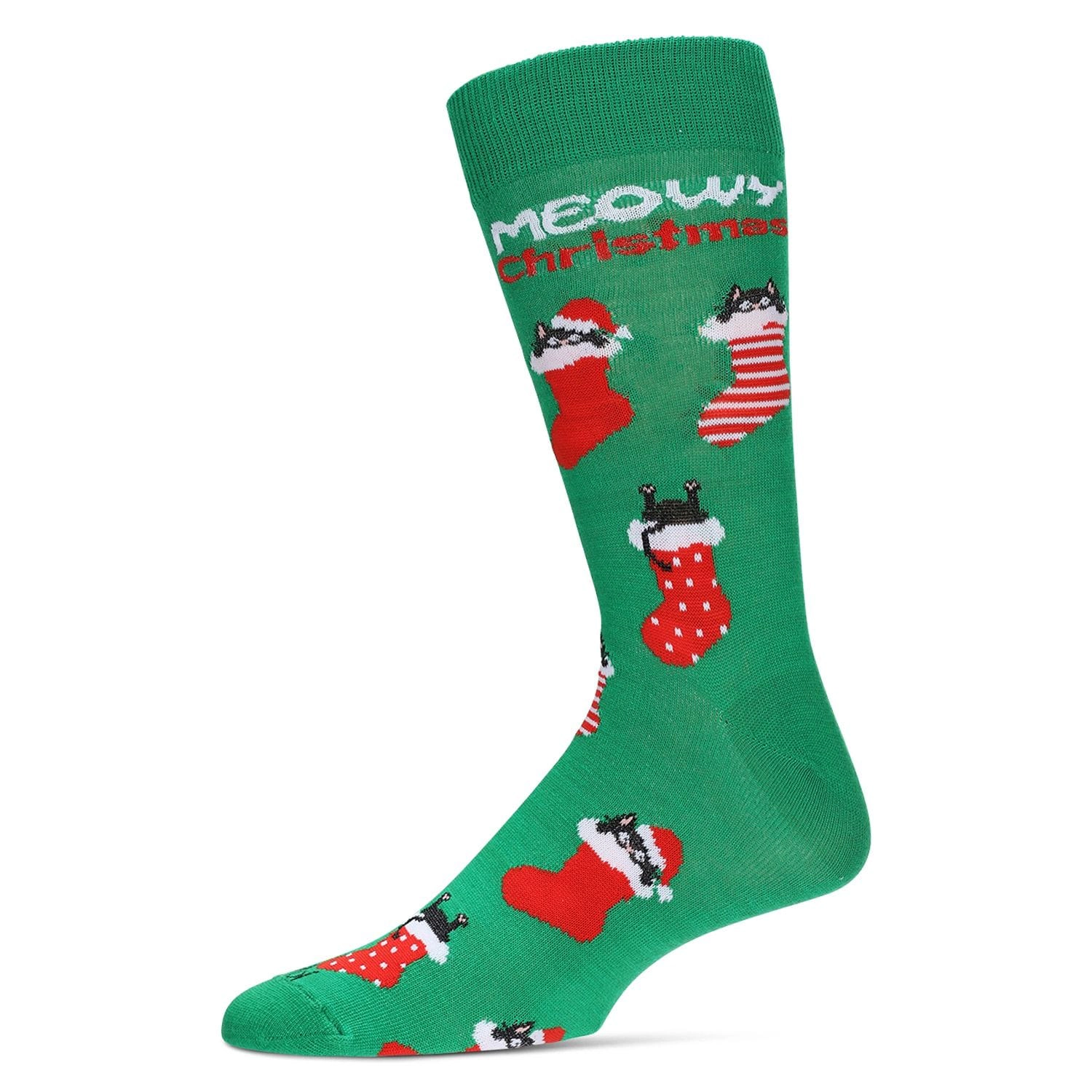 MeMoi Men's Meowy Christmas Holiday Crew Socks