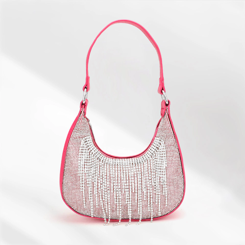 FASHNZFAB Rhinestone Fringe Evening Shoulder / Crossbody Bag