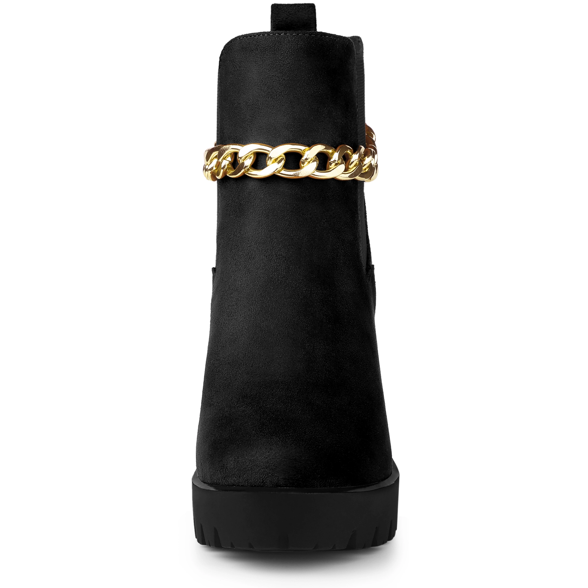 BLISSFUL STEP Women Platform Chain Chunky High Heel Chelsea Ankle Boots