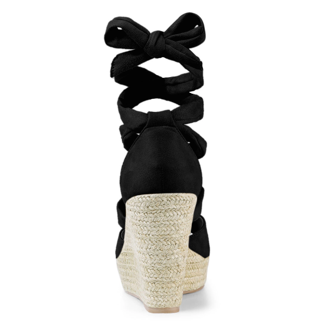BLISSFUL STEP Women Faux Suede Lace Up Espadrilles Platform Wedges Sandals