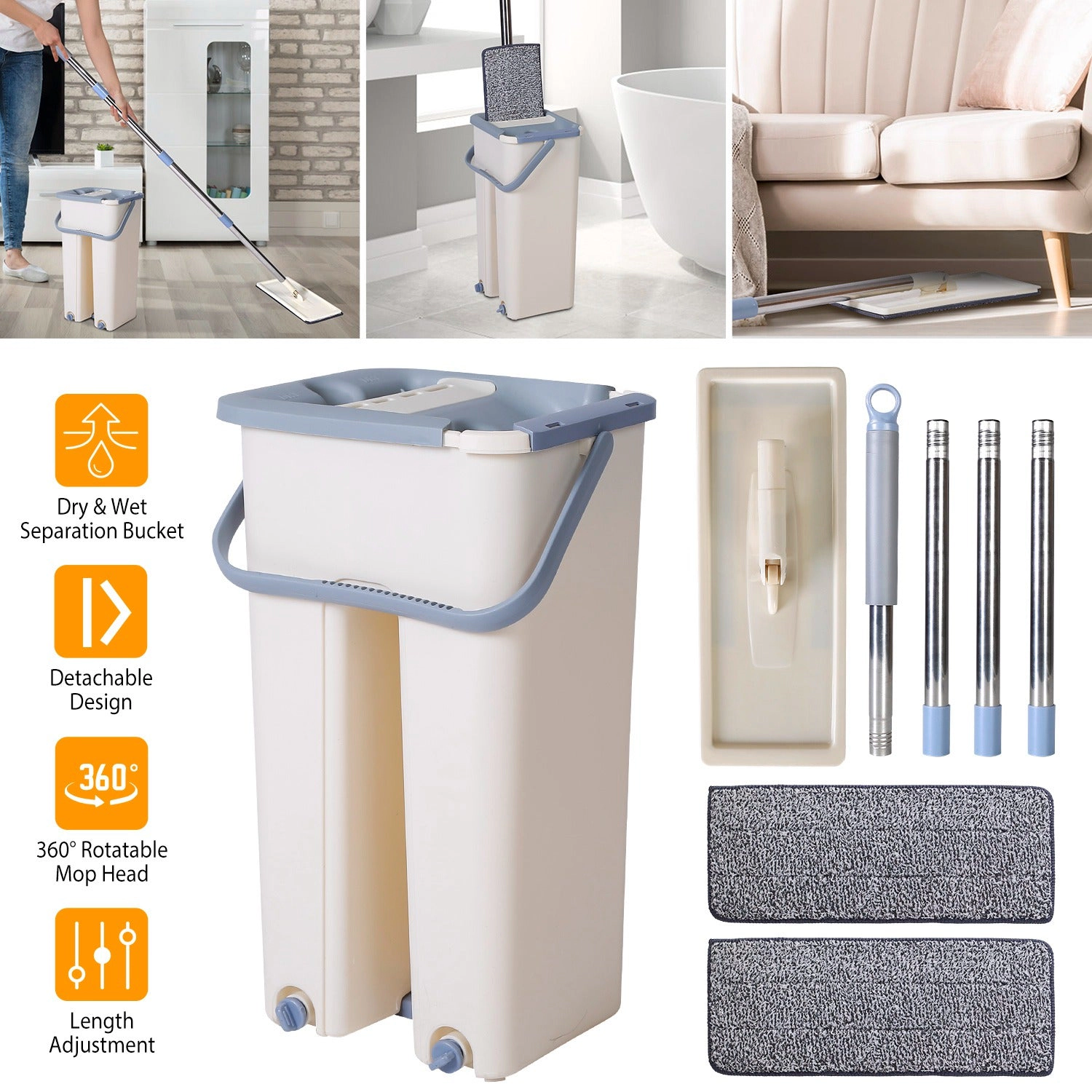GBruno Self-Cleaning Flat Mop And Bucket Set