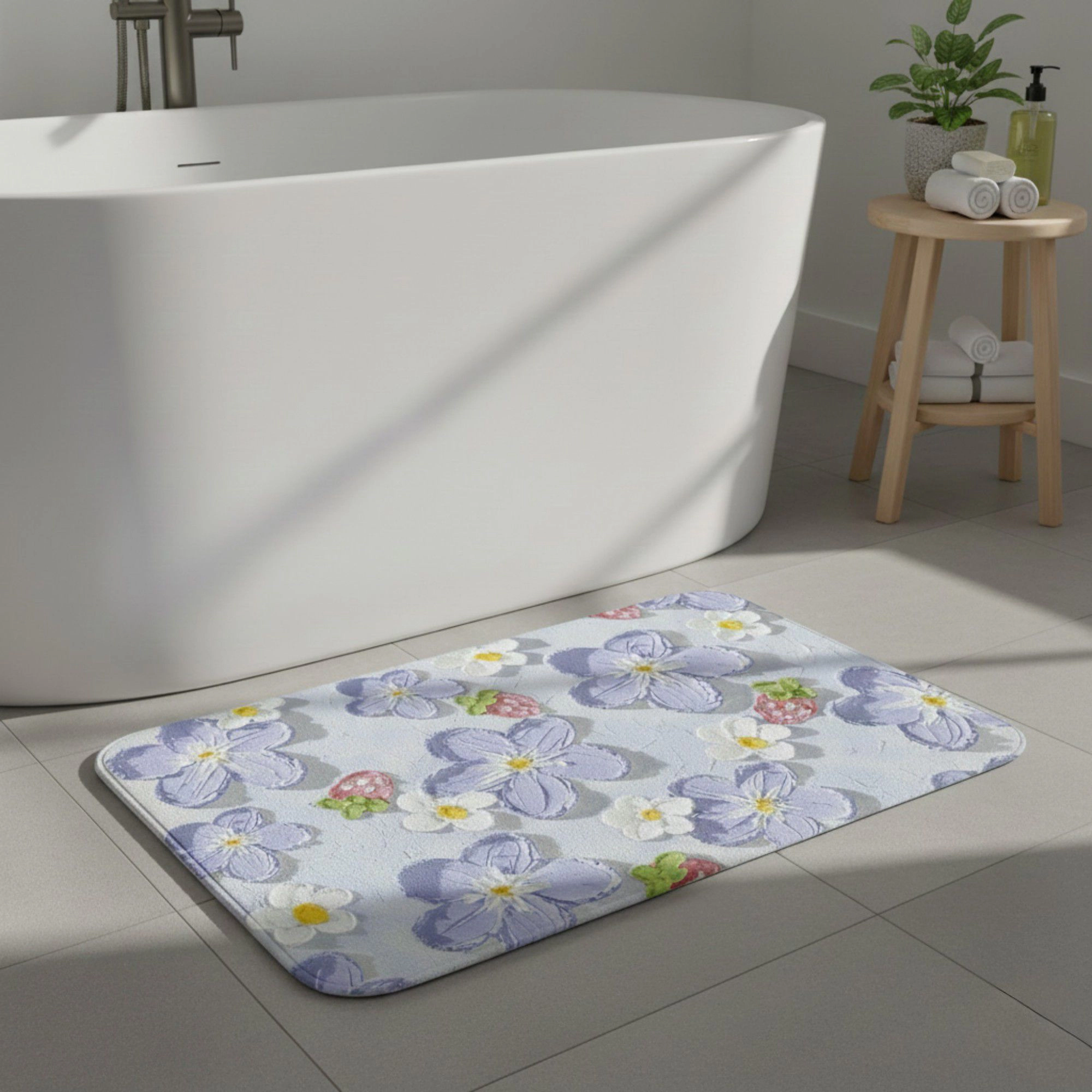 Alilang Unisex Plush Absorbent Bathroom Floor Mat with Floral Pattern Soft Cushioned Bath Rug for Tub Shower and Sink Ar