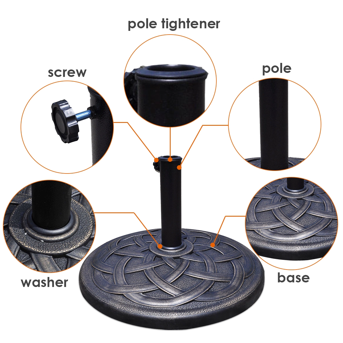 SlickBlue Bronze Patio Umbrella Base with Floral Pattern