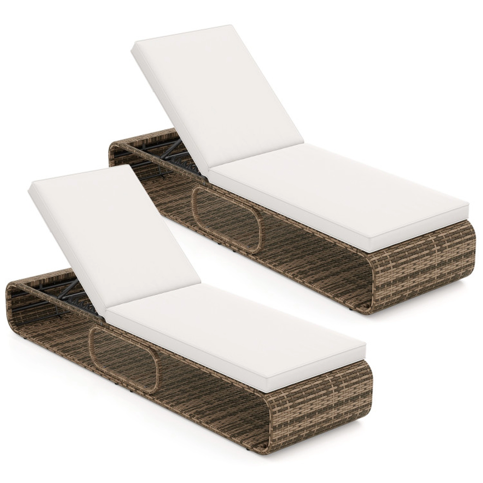 SUGIFT 7-Position Adjustable PE Rattan Outdoor Chaise Lounge Chair 400-Lb Capacity Mix Brown with Off-White/Navy Cushion