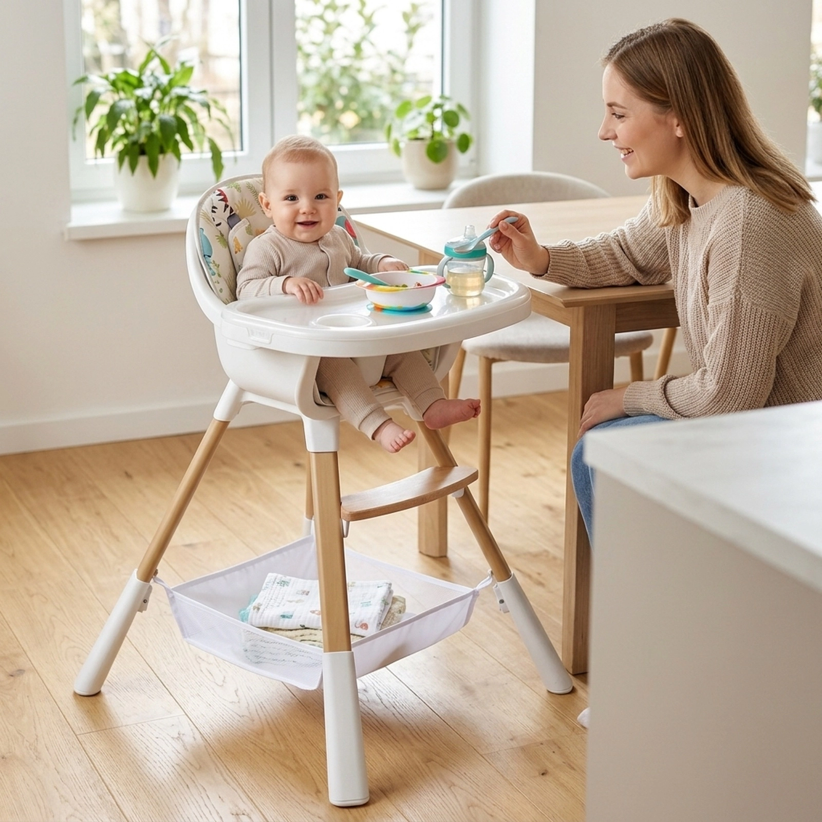 4-in-1 Convertible Infant High Chair Heat-Resistant Tray Built-In Cup Holder Under-Seat Storage Basket 6 to 36 Months