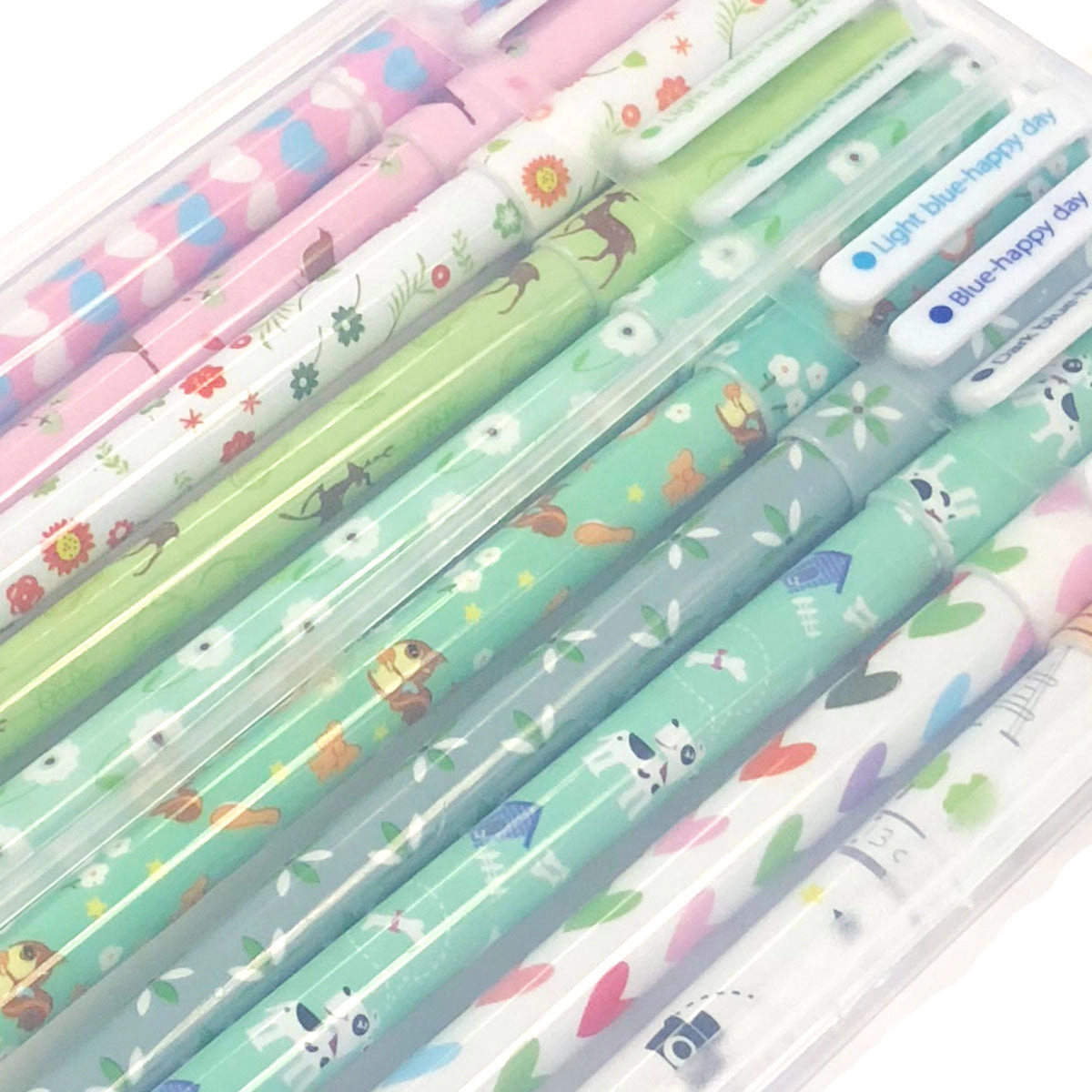 Wrapables Cute Novelty Gel Ink Pens, 0.5mm Fine Point, Animals and Hearts Multicolor Ink, Set of 10