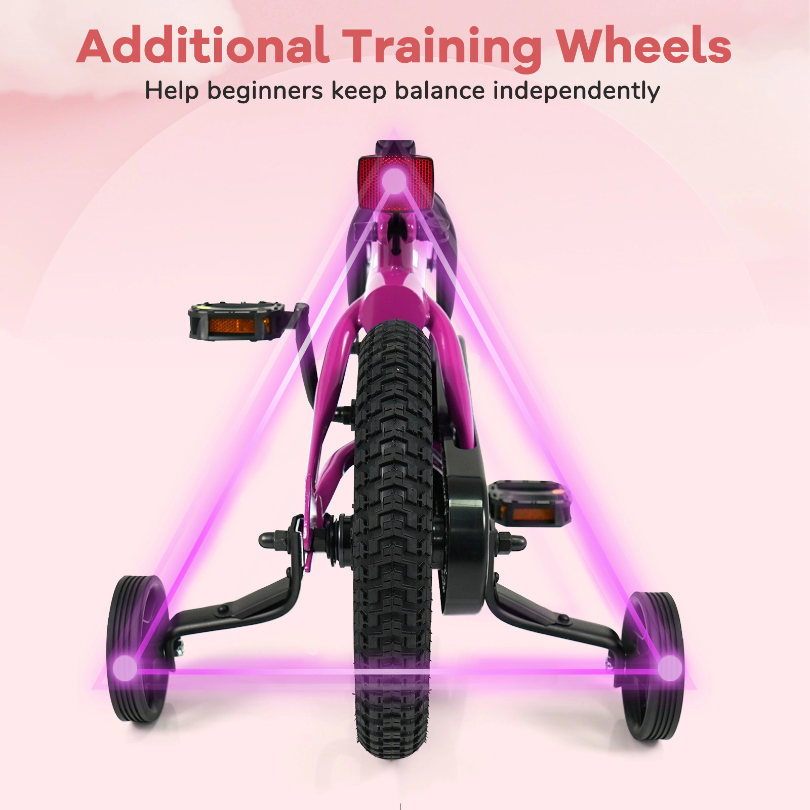 SUGIFT Adjustable Kids Bicycle 14-in Wheels Removable Training Wheels 110-lb Capacity Ages 3-5 Years Pink Brave Hero