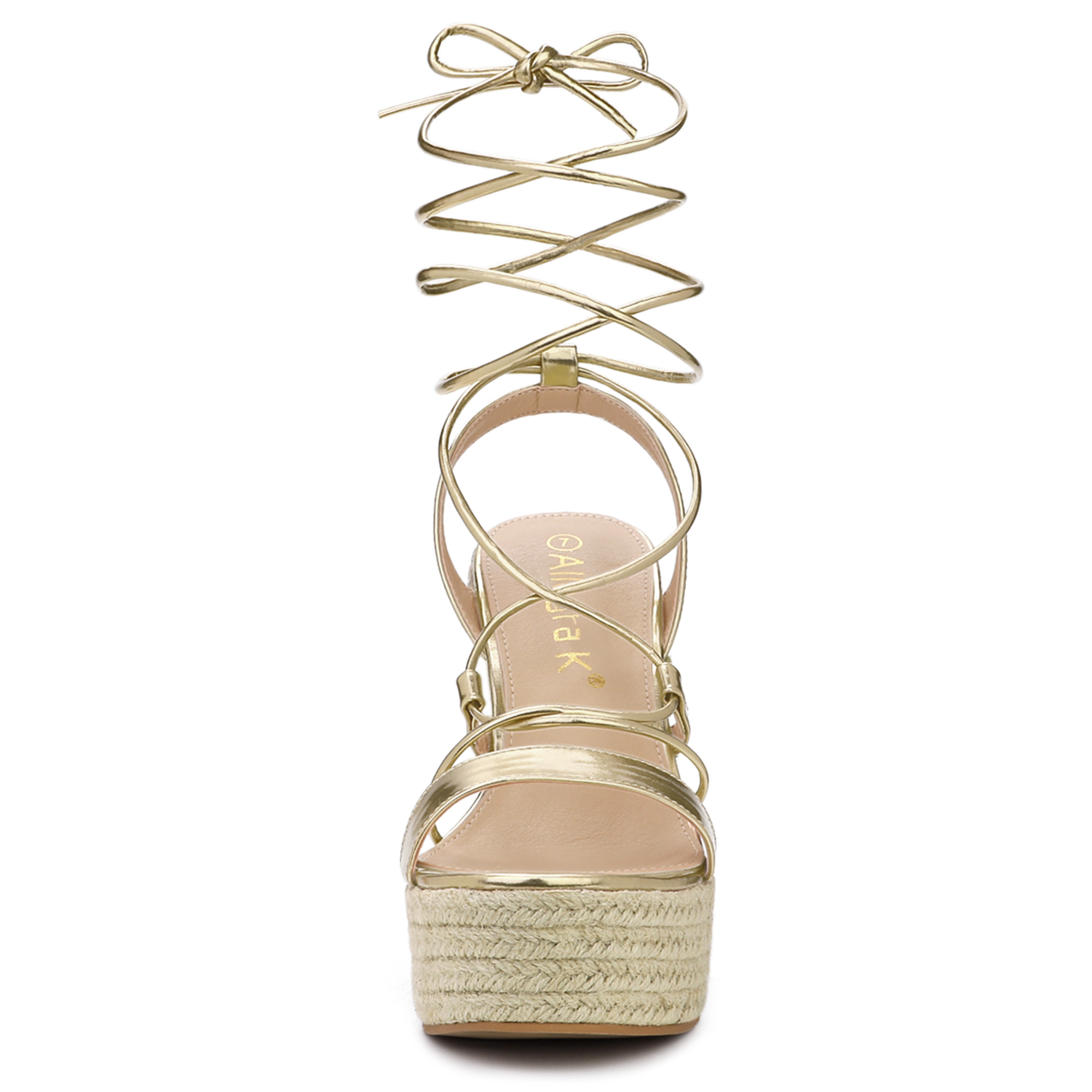 BLISSFUL STEP Women's Leather Lace Up Platform Wedges Heel Espadrilles Sandals