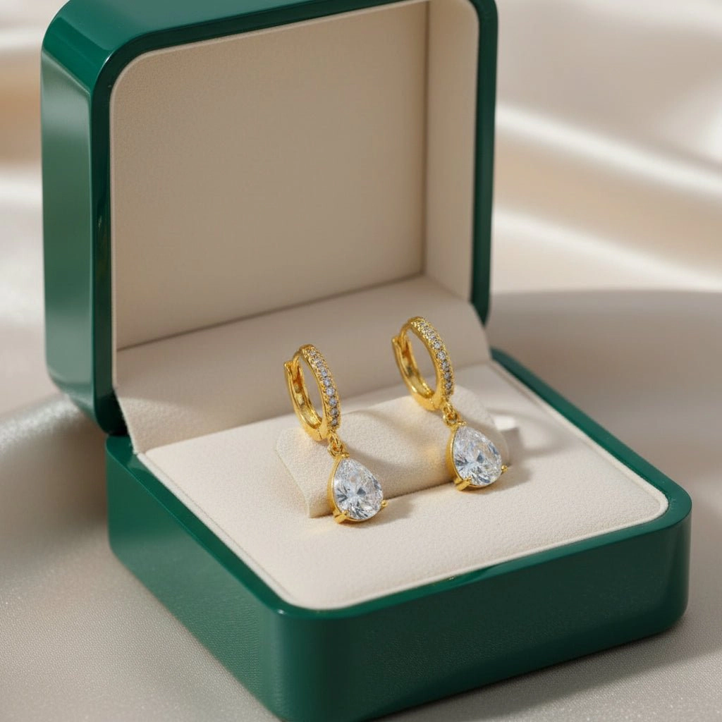 DressAtR Women's Zircon 18K Gold Plated Drop Earrings