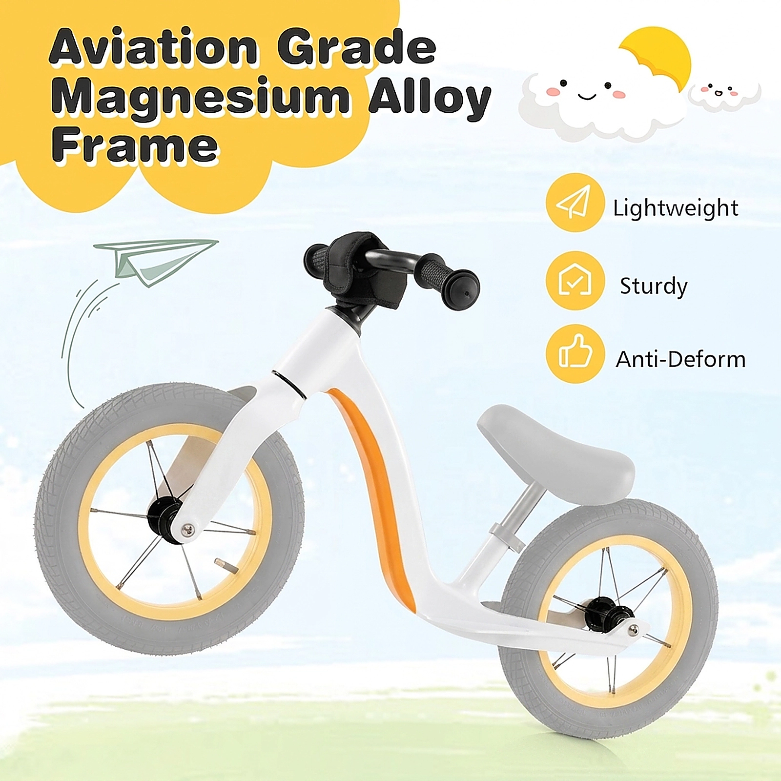 SUGIFT 12-Inch Balance Bike with Adjustable Seat and Rotatable Handlebar 66-lb Capacity Ages 36+ Months White