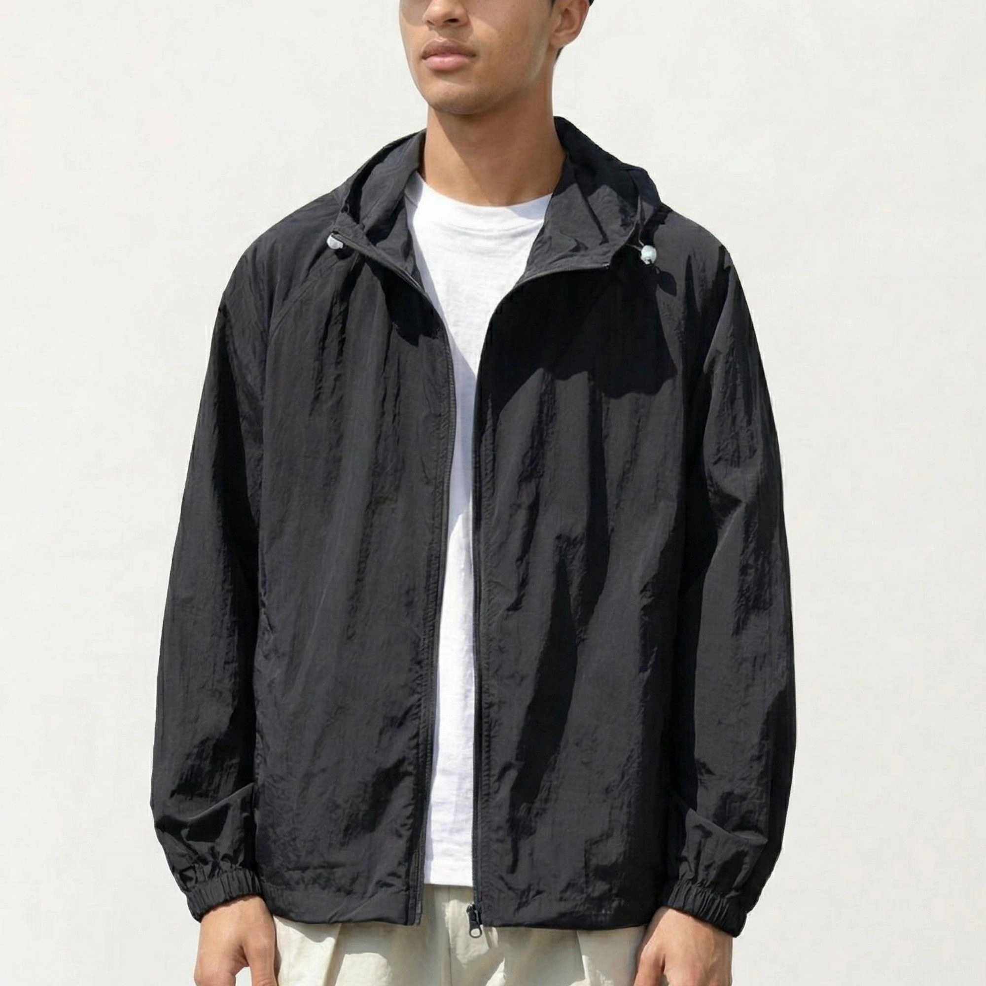 Anna-Kaci Men's Lightweight Hooded Windbreaker Jacket with Full Zip Closure Elastic Cuffs and Relaxed Fit