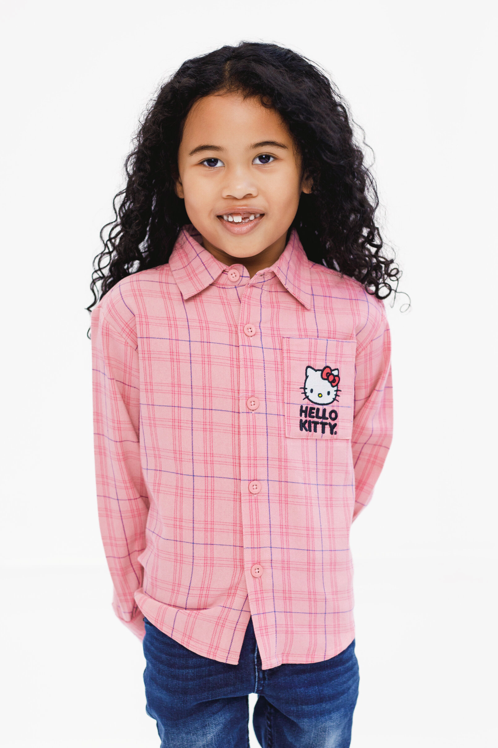 Hello Kitty Girls' Long-Sleeve Flannel Button-Down Shirt
