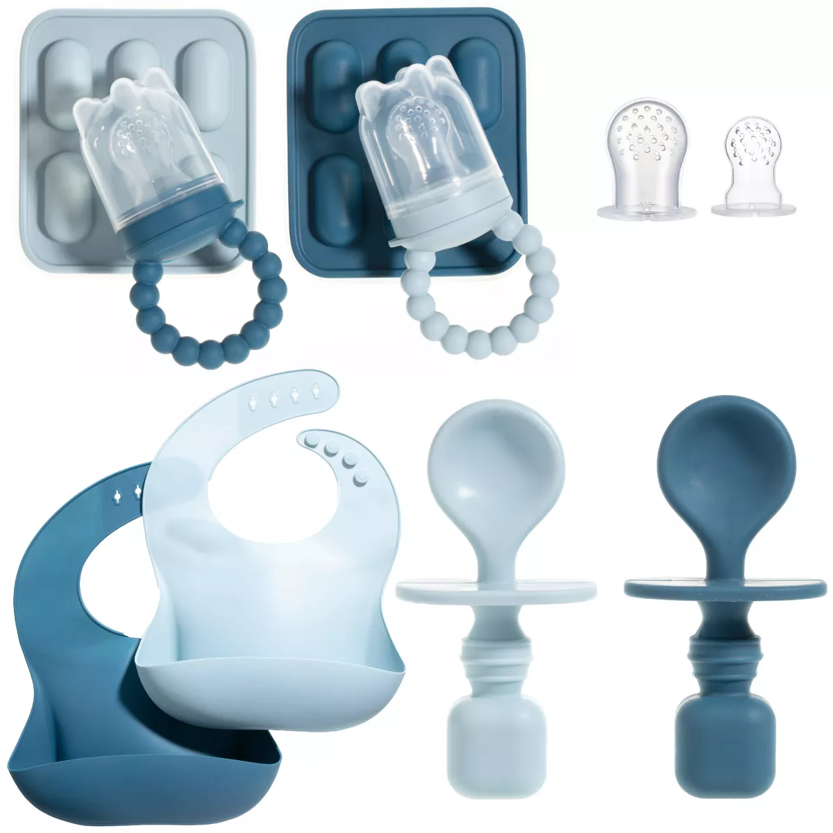 Sperric Baby Feeding Set - Fruit Feeders, Silicone Bibs & Spoons for Self-Feeding- First Stage Must-Haves