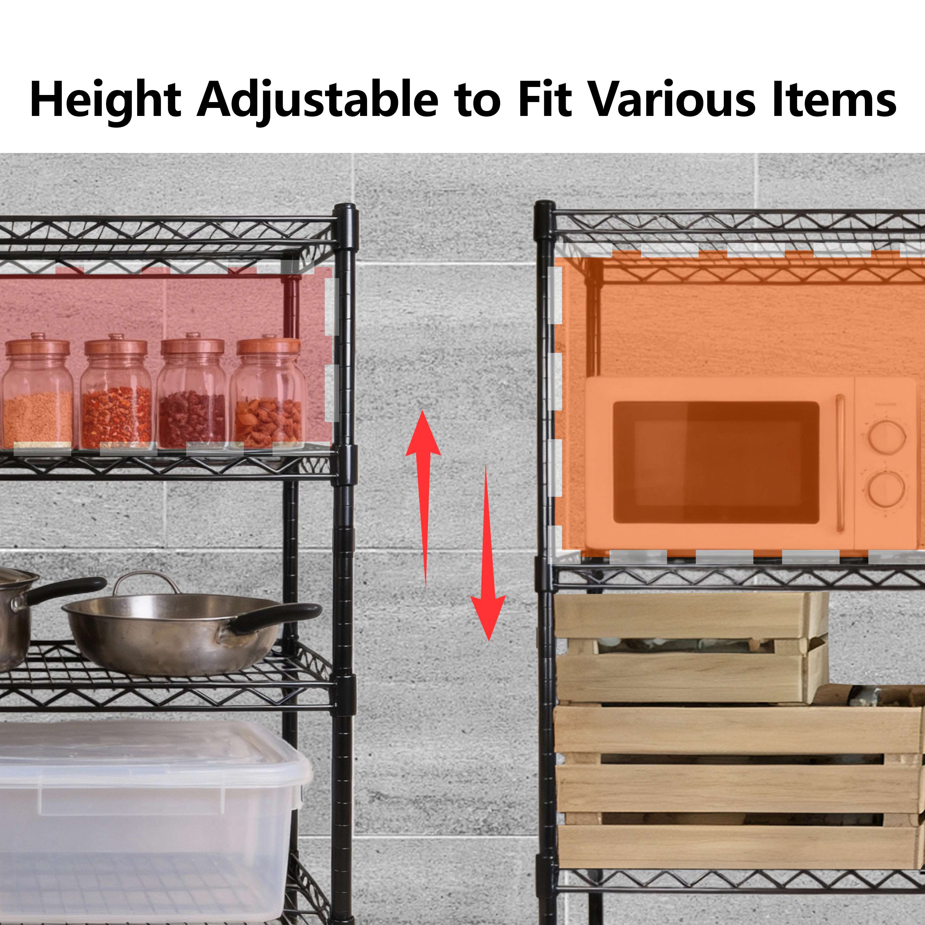 Flynama 4 Tier Wire Shelving 2400 lbs with Wheels Adjustable Rolling Heavy Duty Garage Storage Rack in Black