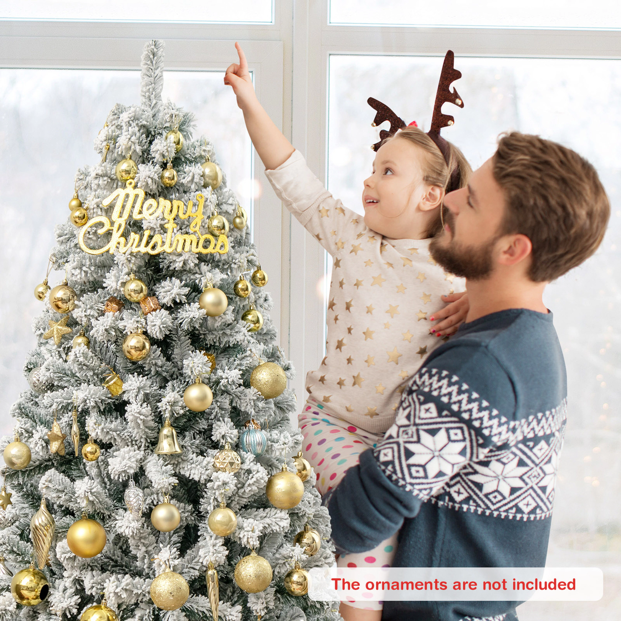 Costway 9ft Snow Flocked Hinged Artificial Christmas Tree Unlit Metal
