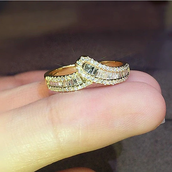 Wardrobe Whimsy Womens Baguette Cut Cubic Zirconia Bypass Band Ring Two ...