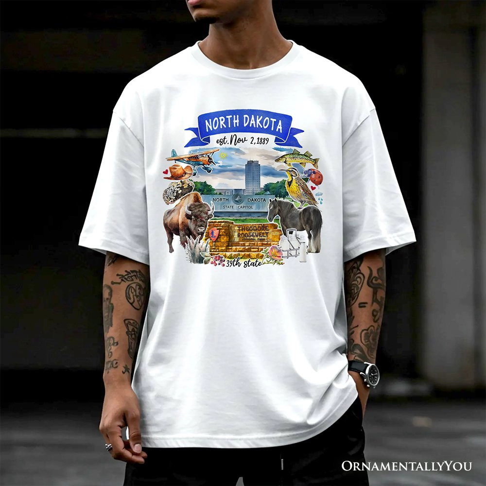 OrnamentallyYou Unisex Artistic North Dakota State Themes And Landmarks T-Shirt