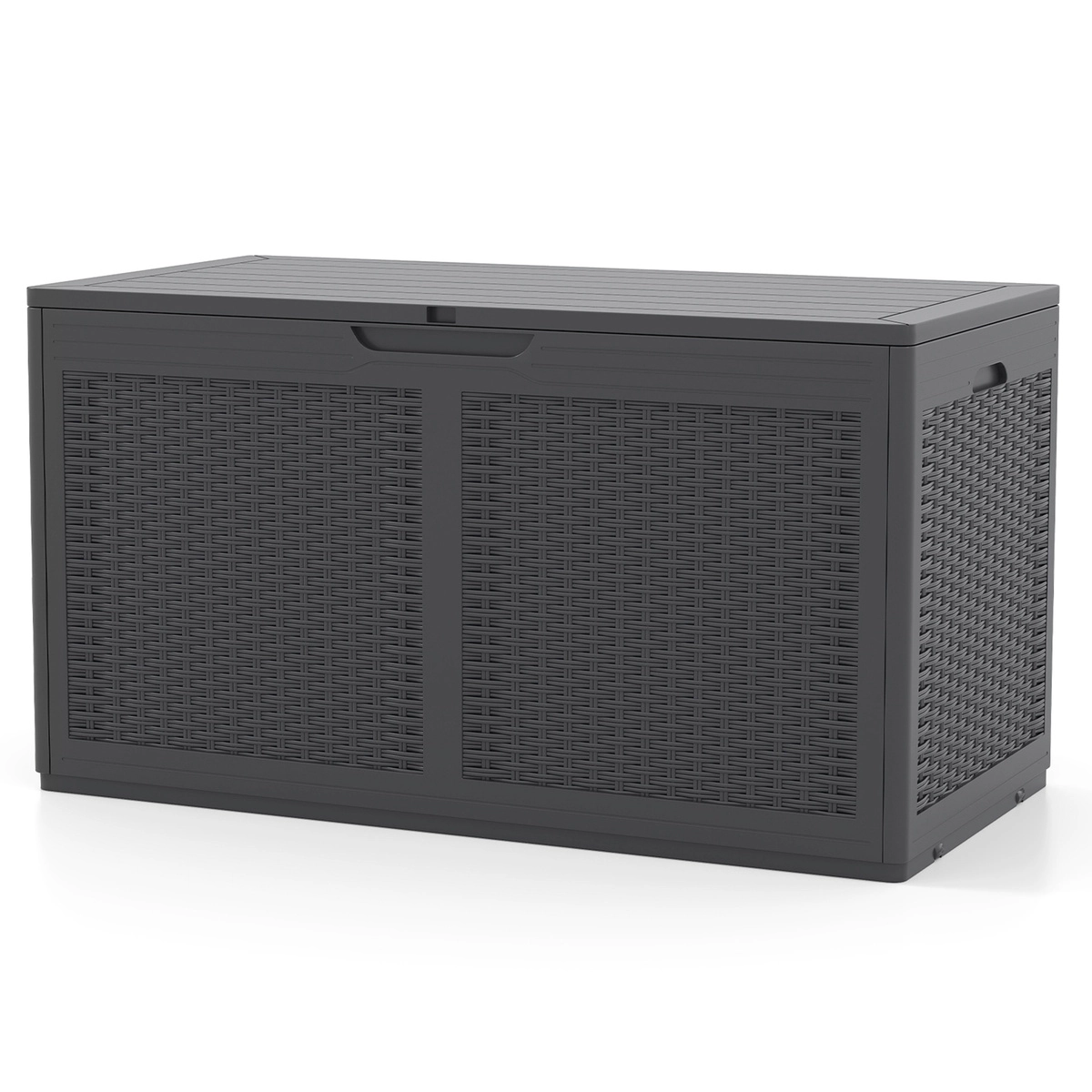 SUGIFT 100-Gallon Resin Deck Storage Box Bench 440-lb Lid Capacity 25-lb Net Weight Brown Black Gray