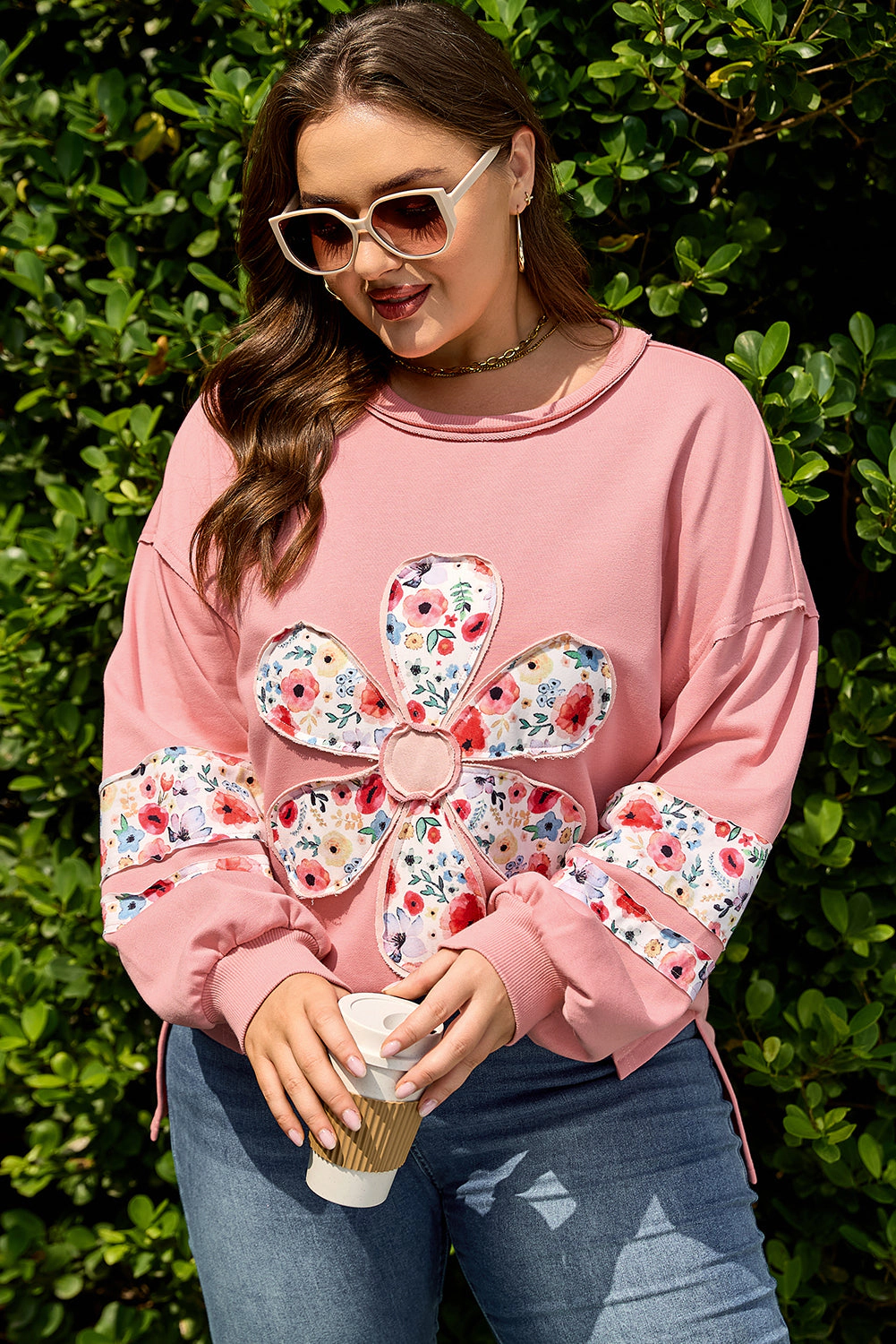 Threaded Pear Women's Elizabeth applique Drop Shoulder Sweatshirt