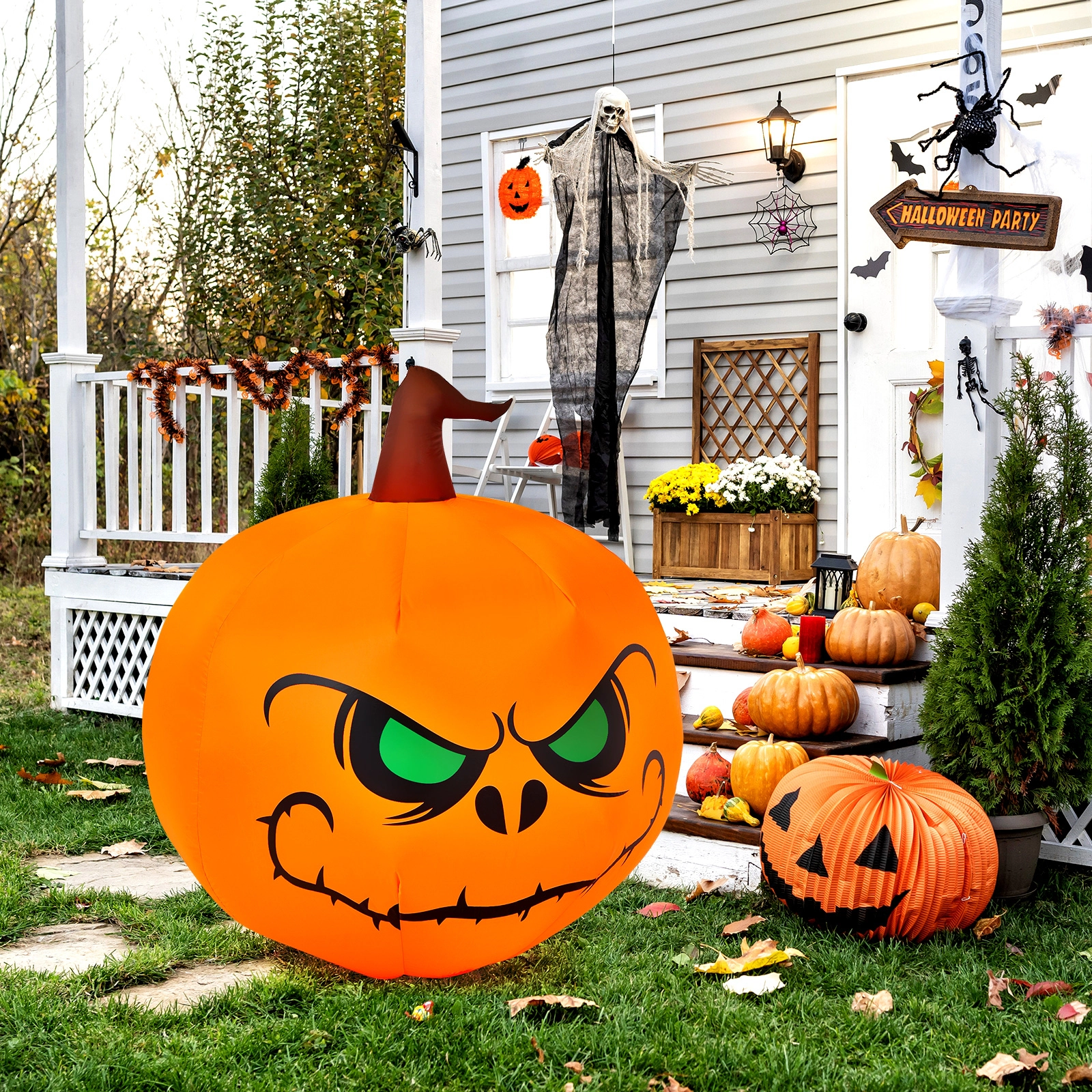 LJG 4 Feet Halloween Inflatable Pumpkin with Build-in LED Light