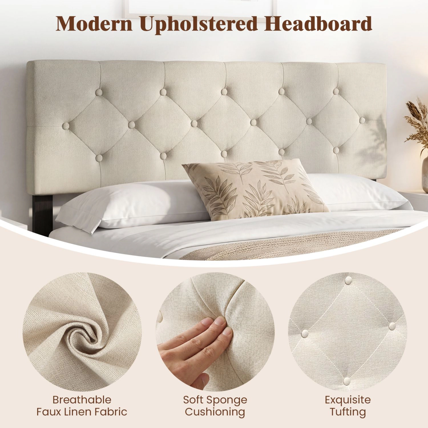 SlickBlue Adjustable Full Queen Upholstered Tufted Headboard