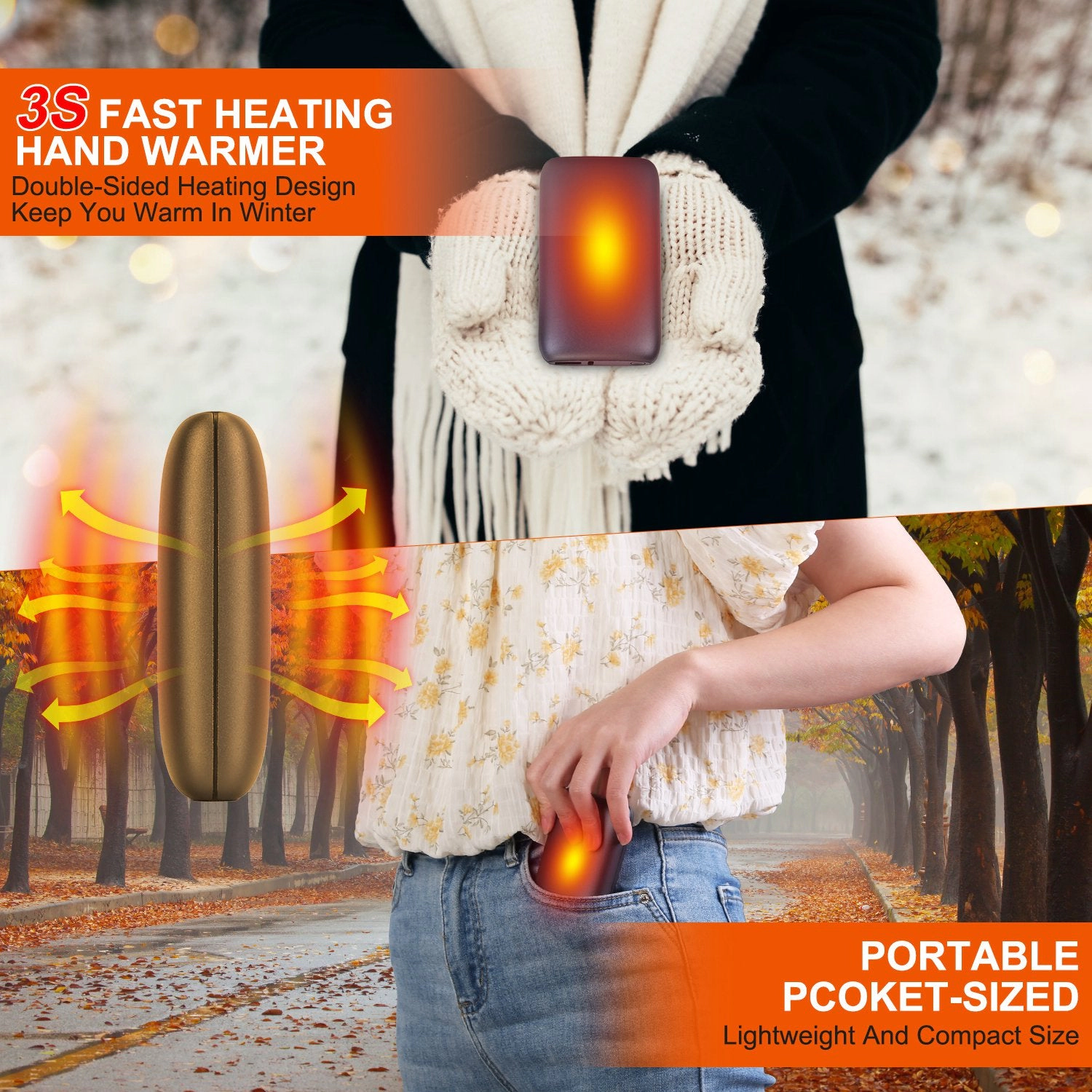 GBruno Double-Sided 10000mAh Hand Warmer Power Bank
