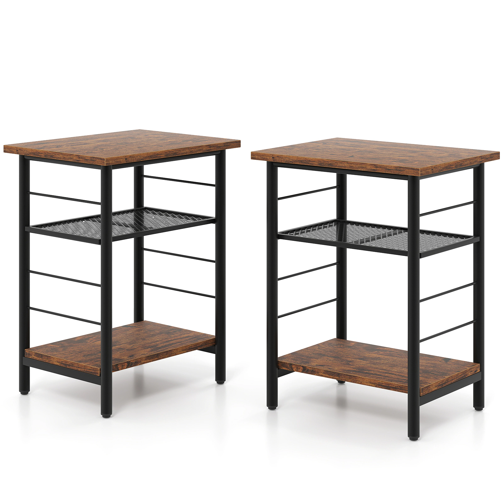LJG 3-Tier End Table Set of 2 Side Table with Storage Shelves Metal Frame