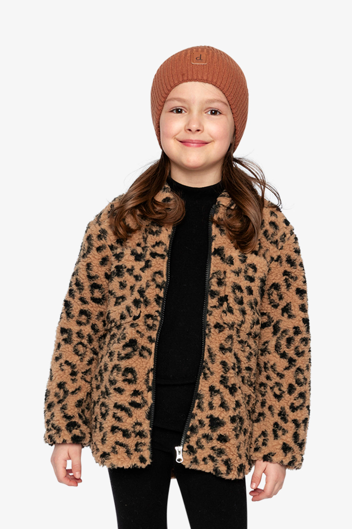 Deux par Girls Leopard Print Zipped Sherpa Overshirt with Chest Pockets