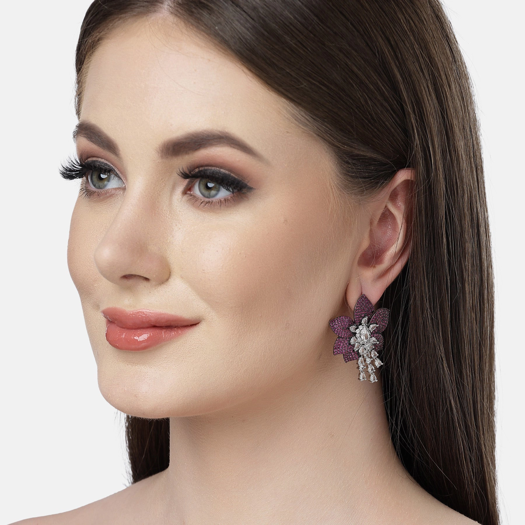 AGP PARIS Womens Diva Collection Floral Drop Stud Earrings