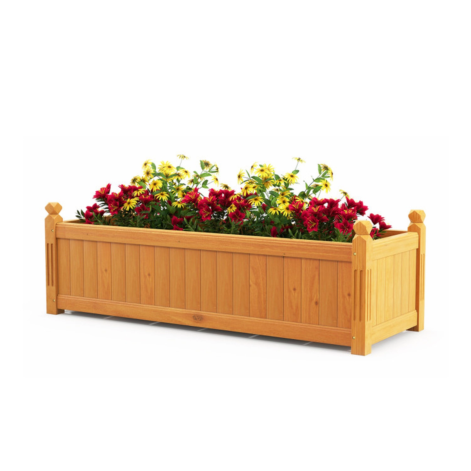 SUGIFT Natural Wooden Raised Garden Bed with 4-Corner Drainage System 43.5-in W 16-in D 14-in H 66-lb Bed Capacity