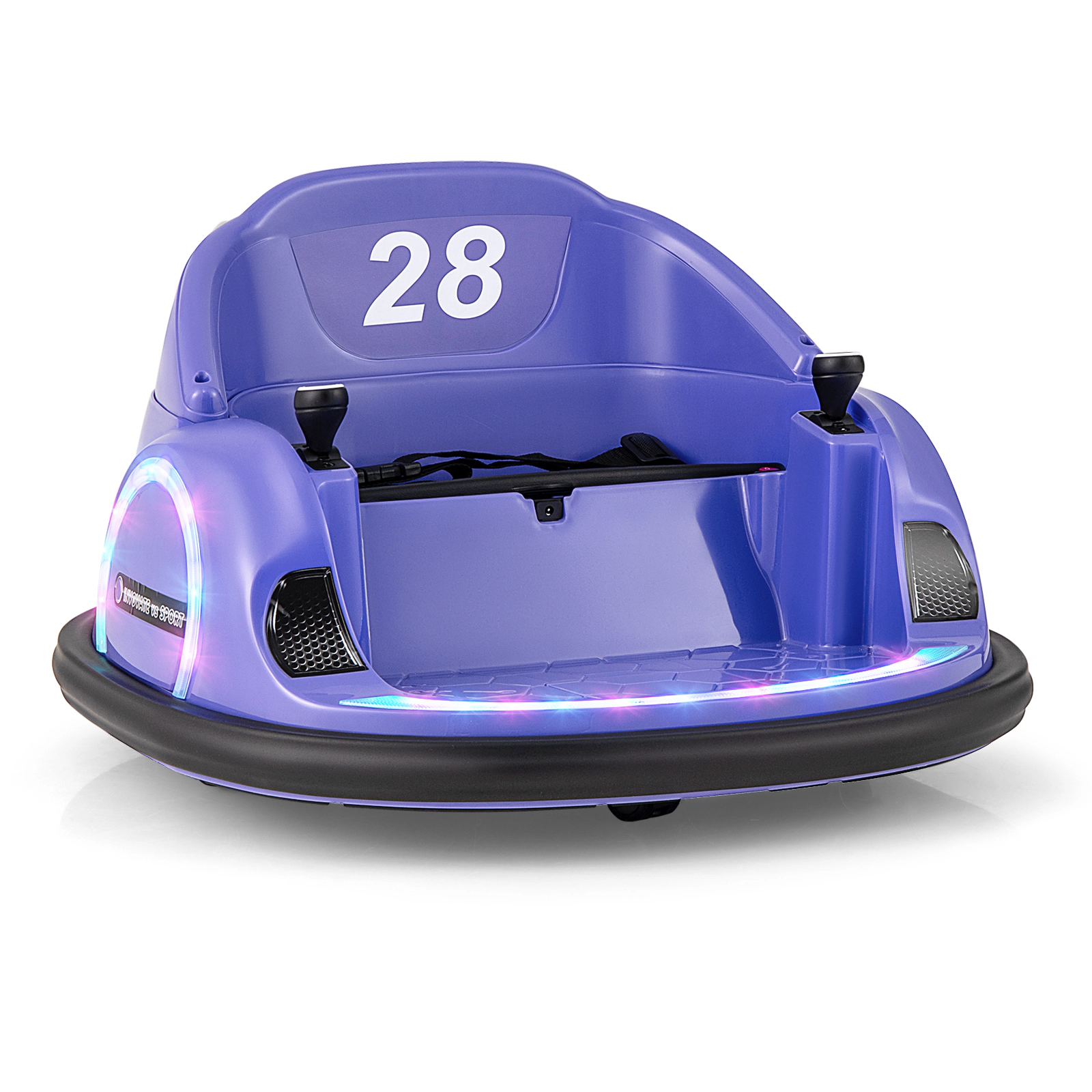 SUGIFT 12V Purple Toddler Ride-On Bumper Car with 360-Degree Spin Remote Control and Lights 55-lb Rider